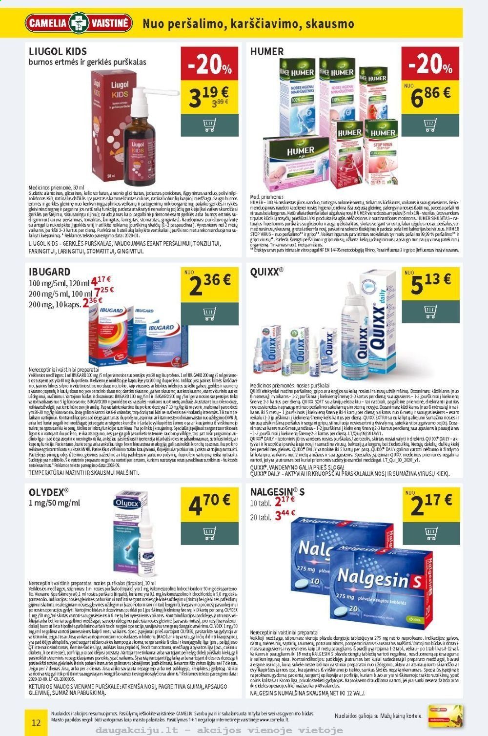 thumbnail - „CAMELIA Vaistinė“ leidinys - 2021 02 01 - 2021 02 28 - Išpardavimų produktai - Ibugard, Nalgesin. 12 puslapis.