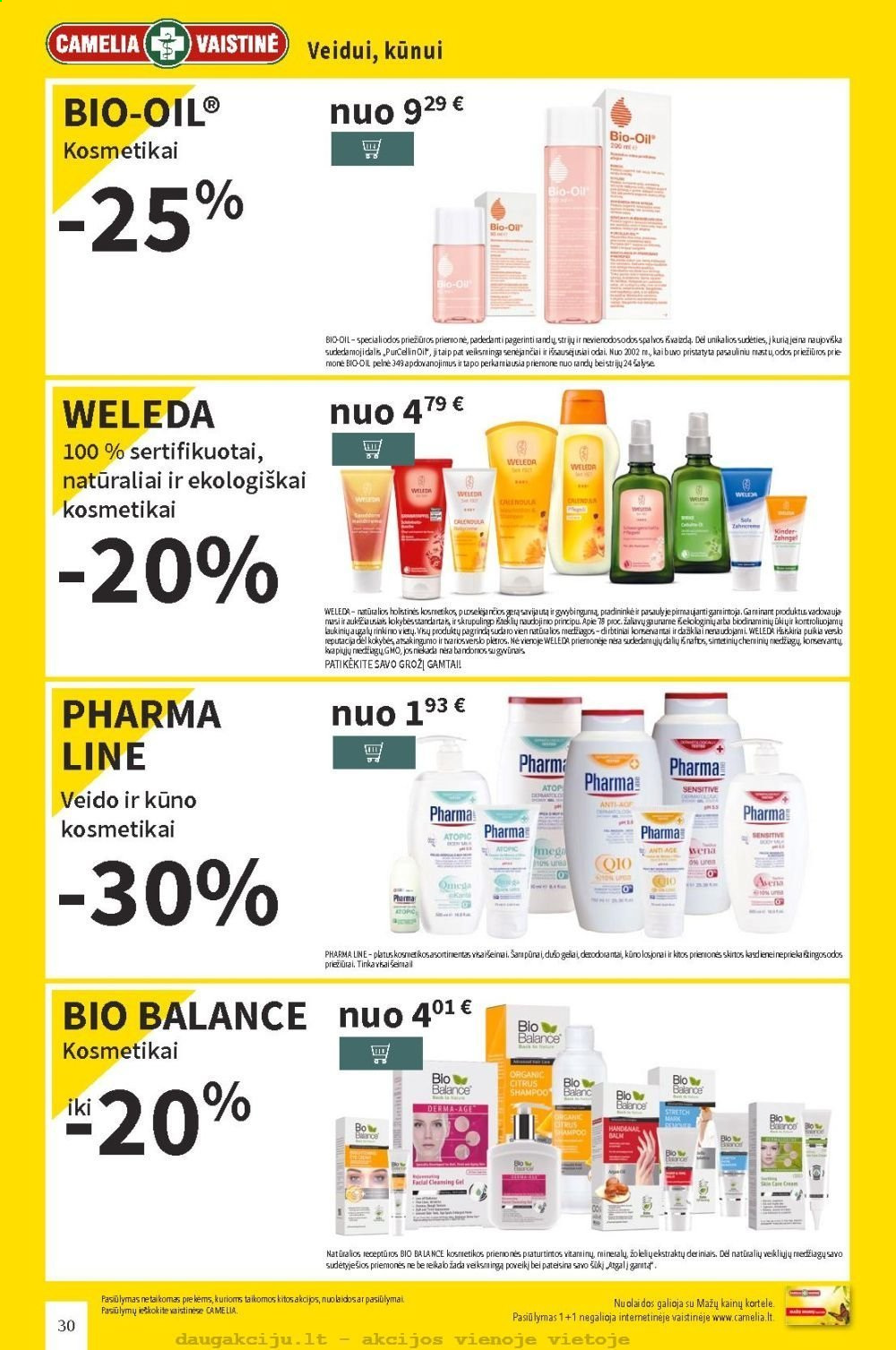 thumbnail - „CAMELIA Vaistinė“ leidinys - 2021 02 01 - 2021 02 28 - Išpardavimų produktai - shampoo, Bio-Oil, Weleda. 30 puslapis.