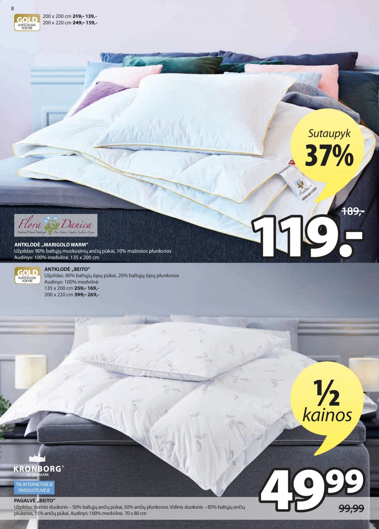 thumbnail - „JYSK“ leidinys - 2021 02 09 - 2021 02 22 - Išpardavimų produktai - antklodės, pagalvė. 8 puslapis.