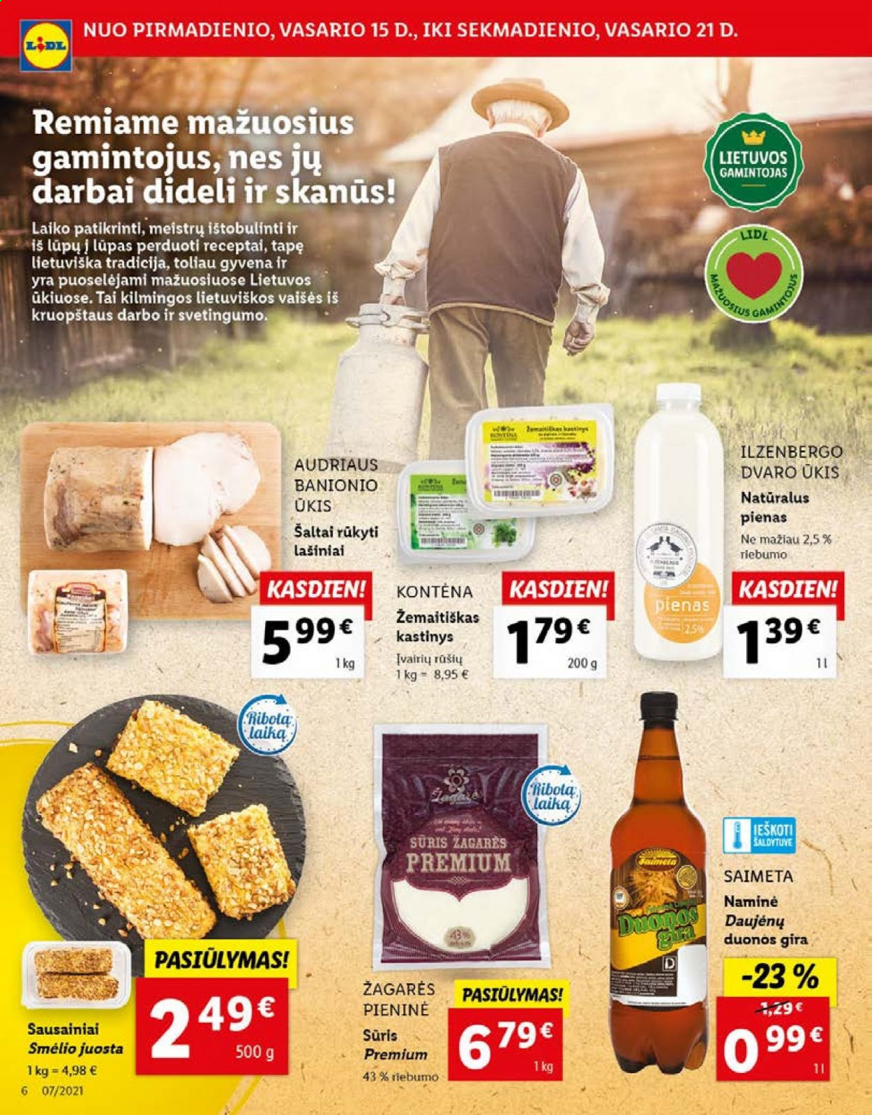 thumbnail - „Lidl“ leidinys - 2021 02 15 - 2021 02 21 - Išpardavimų produktai - sūris, pienas, sausainiai, Duonos Gira, gira. 6 puslapis.