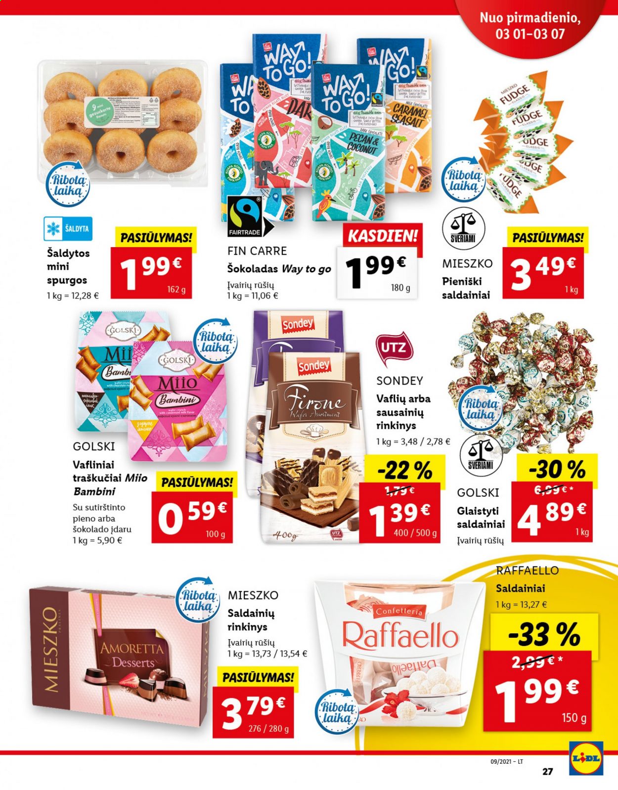 thumbnail - „Lidl“ leidinys - 2021 03 01 - 2021 03 07 - Išpardavimų produktai - fudge, saldainiai, šokoladas, traškučiai. 27 puslapis.