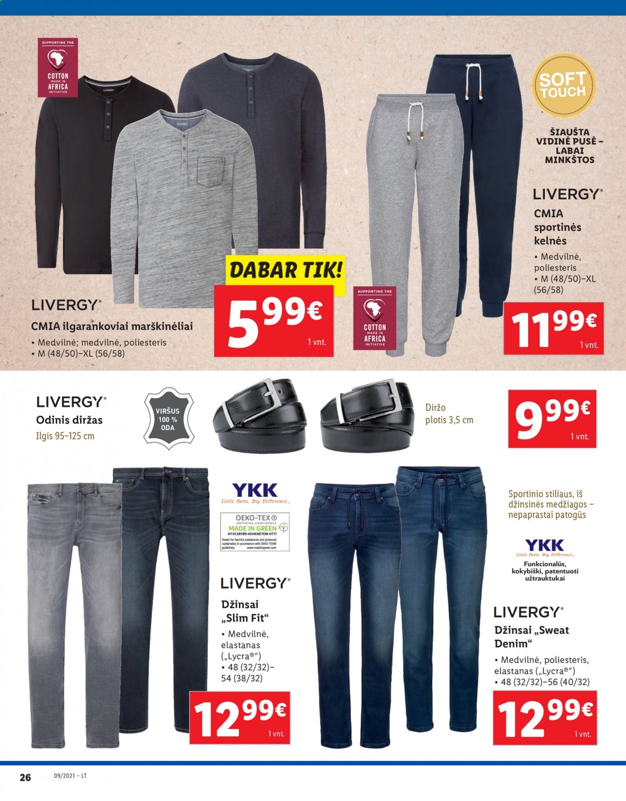 thumbnail - „Lidl“ leidinys - 2021 03 01 - 2021 03 07 - Išpardavimų produktai - džinsai, kelnės, marškinėliai. 26 puslapis.