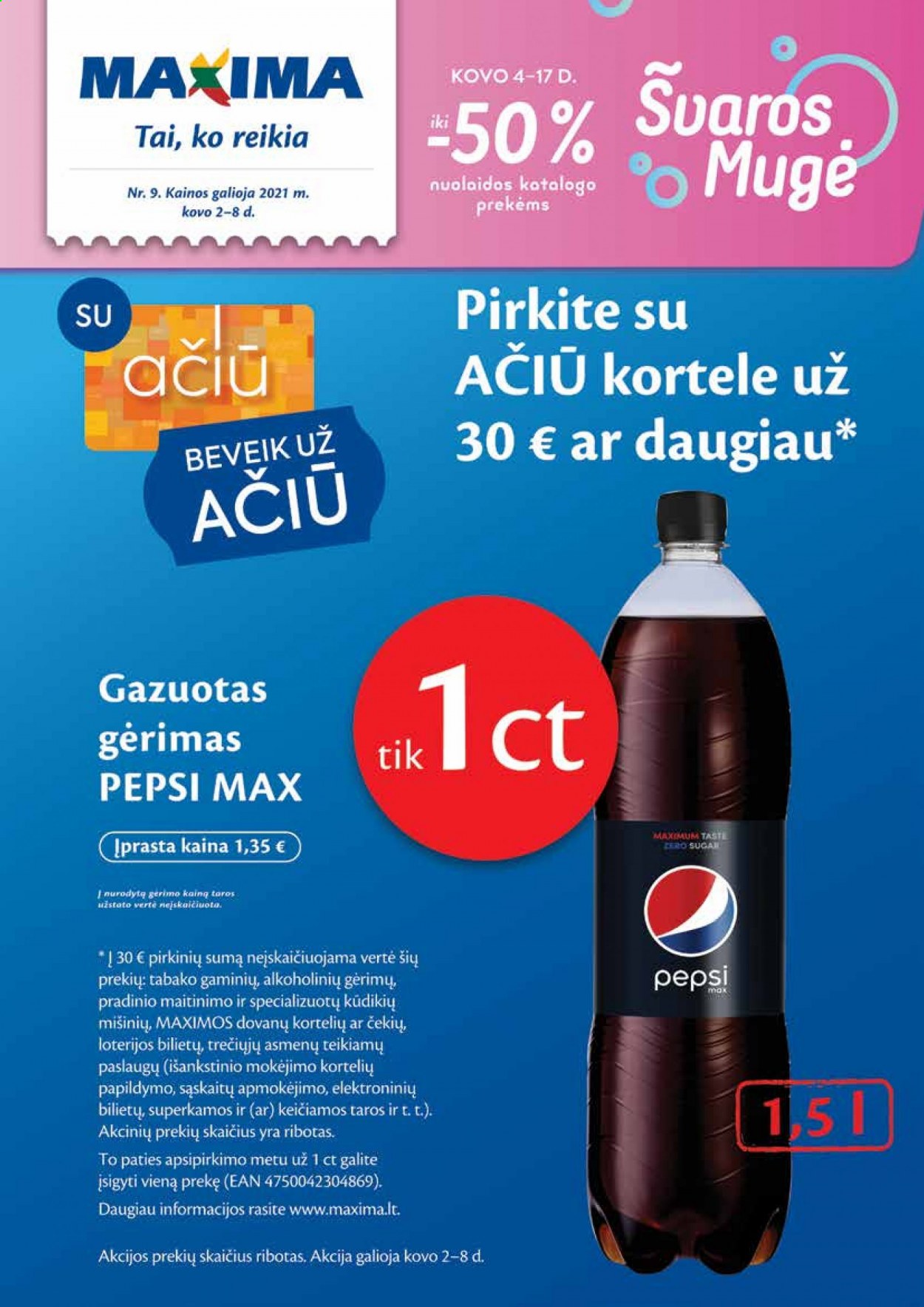 thumbnail - „Maxima“ leidinys - 2021 03 02 - 2021 03 08 - Išpardavimų produktai - Pepsi. 1 puslapis.