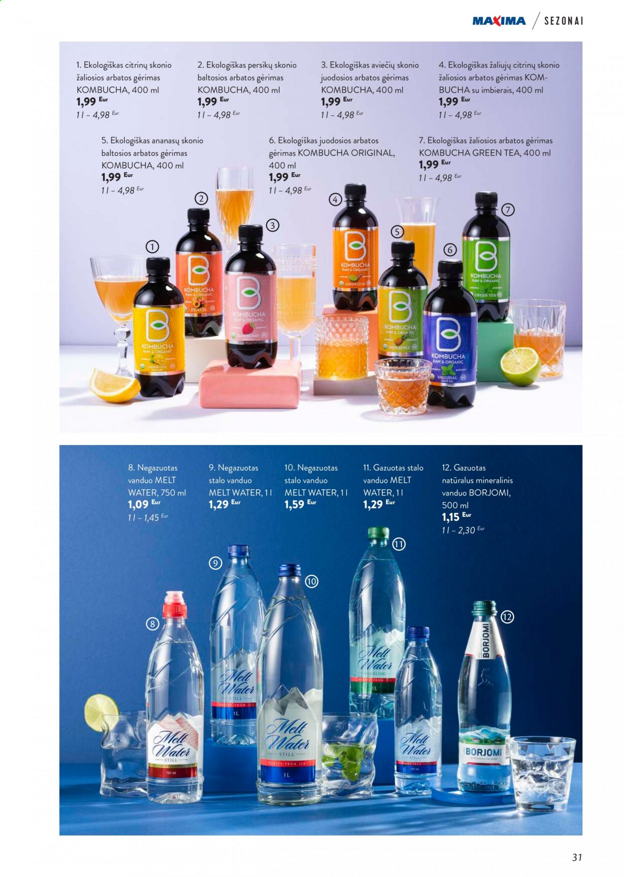 thumbnail - „Maxima“ leidinys - 2021 03 11 - 2021 05 11 - Išpardavimų produktai - persikai, vanduo, Kombucha. 31 puslapis.