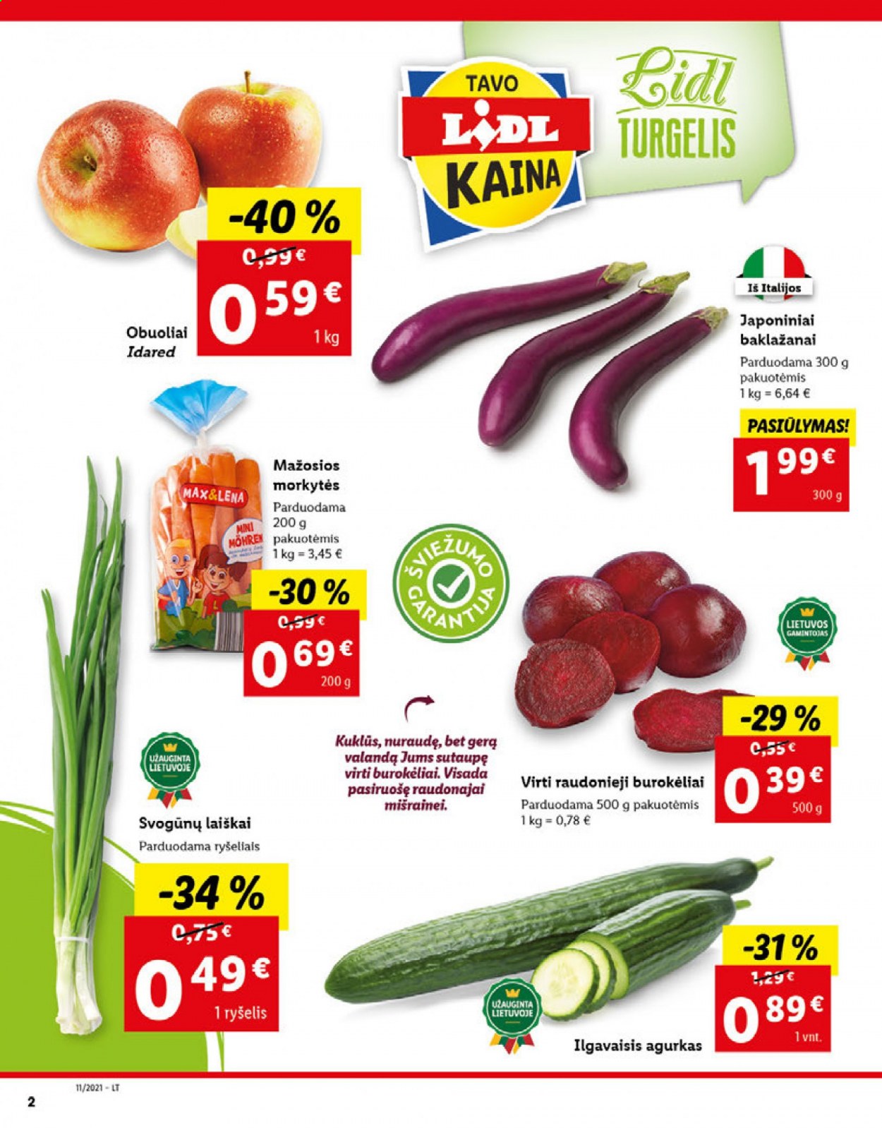 thumbnail - „Lidl“ leidinys - 2021 03 15 - 2021 03 21 - Išpardavimų produktai - agurkas, baklažanai, burokėliai, obuolys. 2 puslapis.