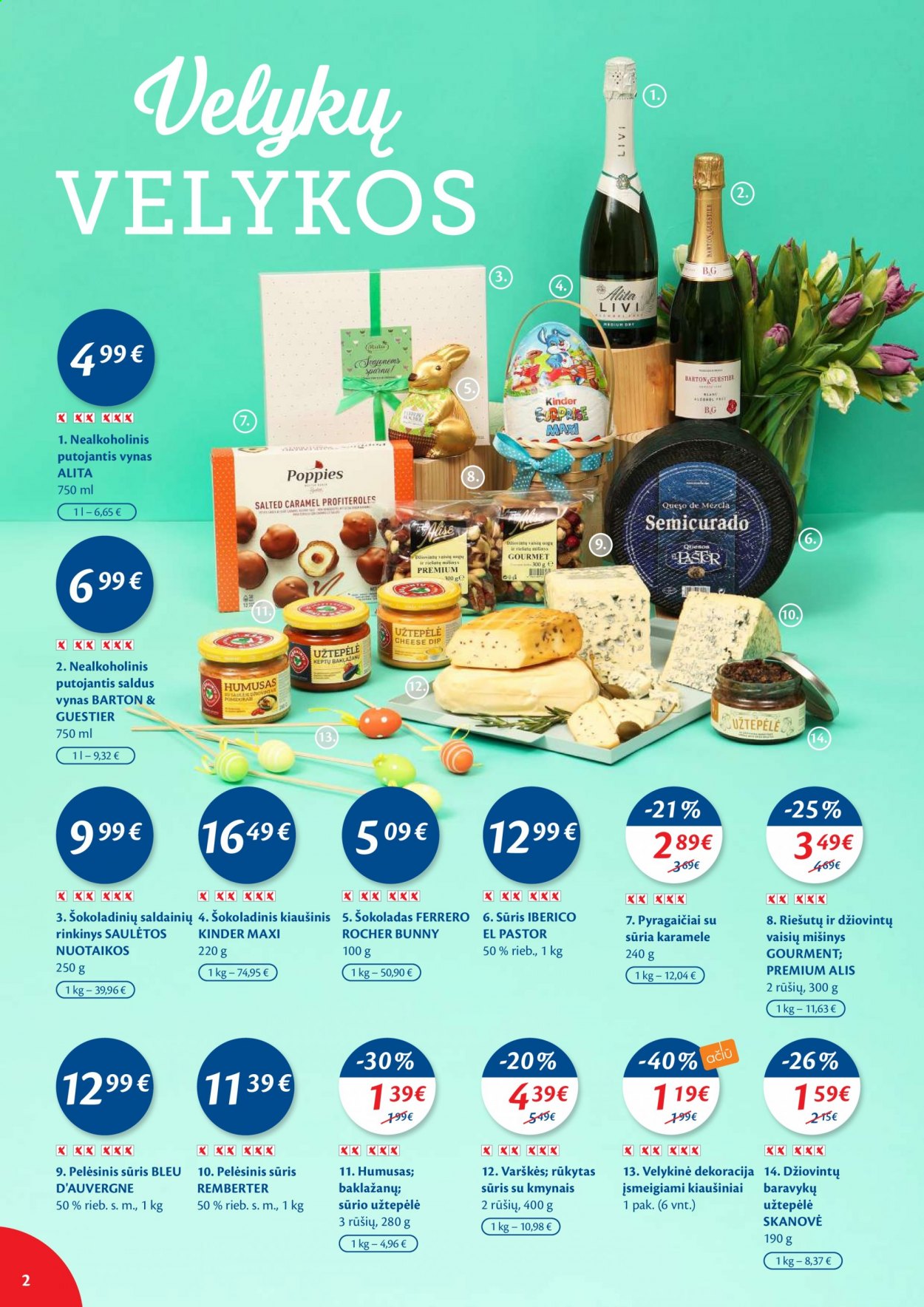 thumbnail - „Maxima“ leidinys - 2021 03 23 - 2021 03 29 - Išpardavimų produktai - Bleu d’Auvergne, sūris, kiaušiniai, šokoladas, saldus vynas. 2 puslapis.