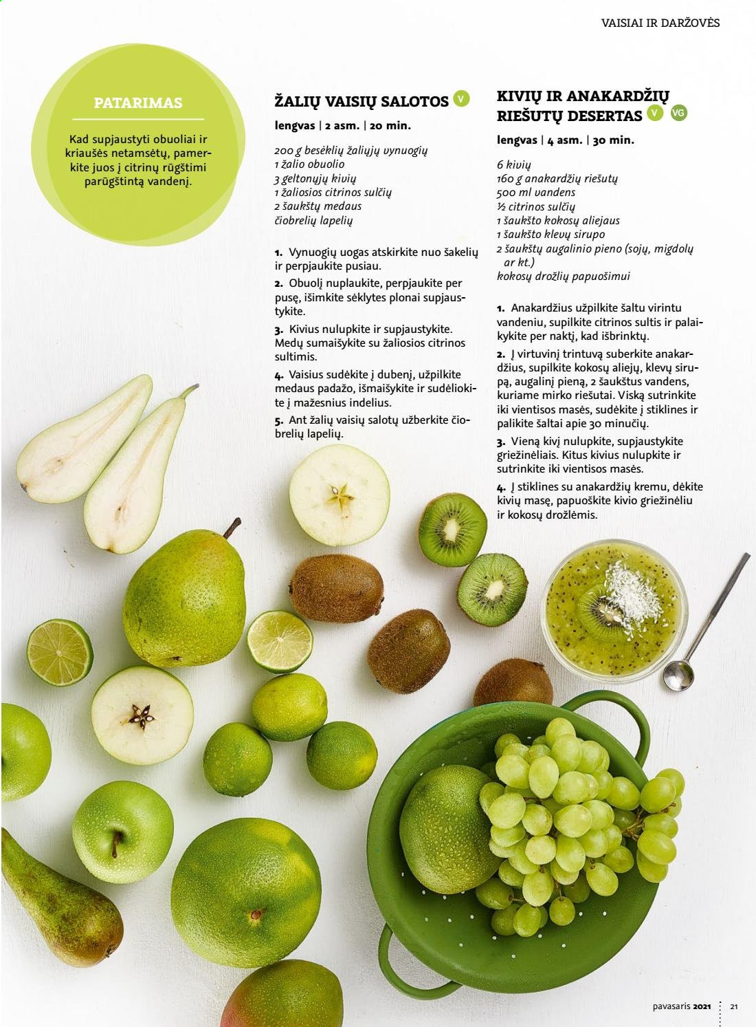 thumbnail - „Rimi“ leidinys - Išpardavimų produktai - salotos, kriaušės, obuolys, citrinos, žaliosios citrinos, stiklinės. 21 puslapis.