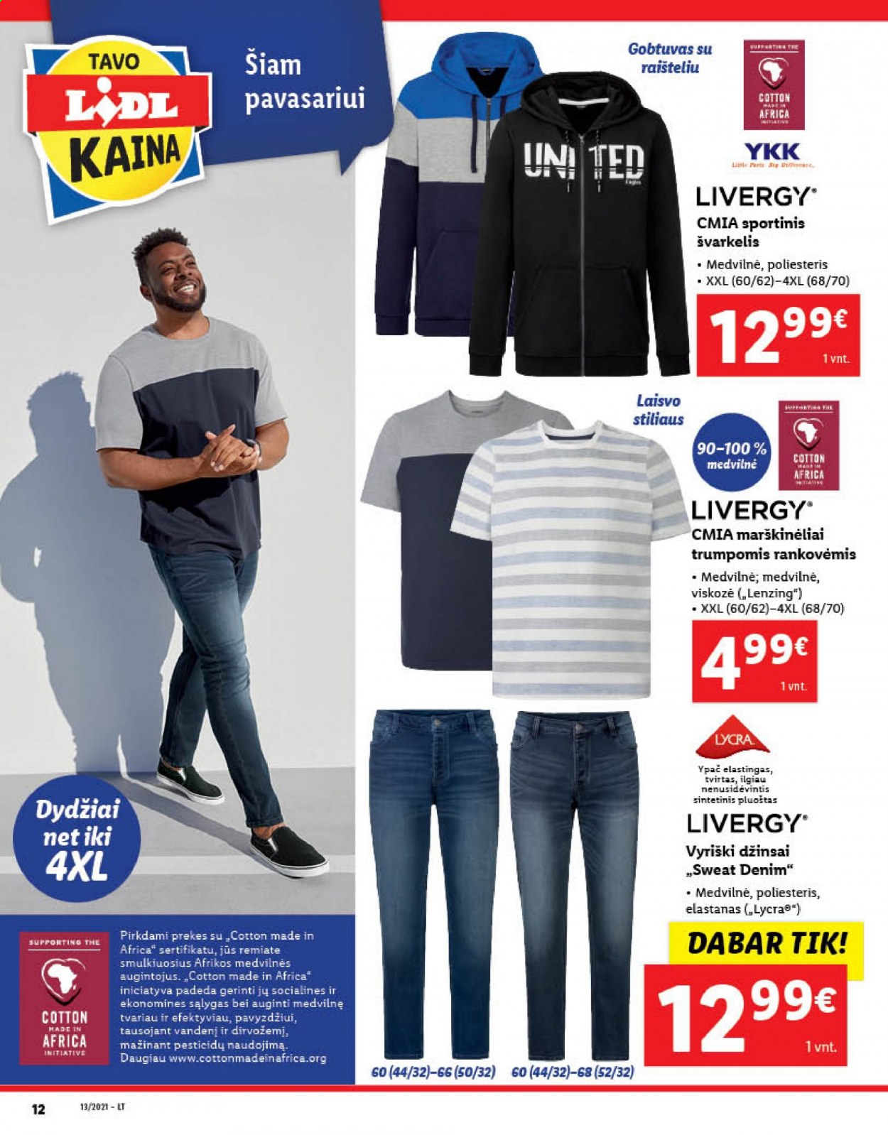 thumbnail - „Lidl“ leidinys - 2021 03 29 - 2021 04 03 - Išpardavimų produktai - džinsai, marškinėliai. 12 puslapis.