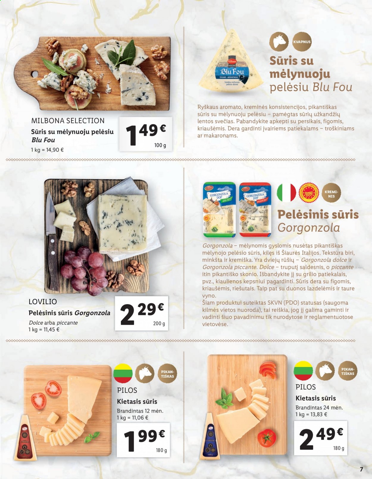 thumbnail - „Lidl“ leidinys - Išpardavimų produktai - gorgonzola, sūris, Milbona, makaronams, taurės. 7 puslapis.