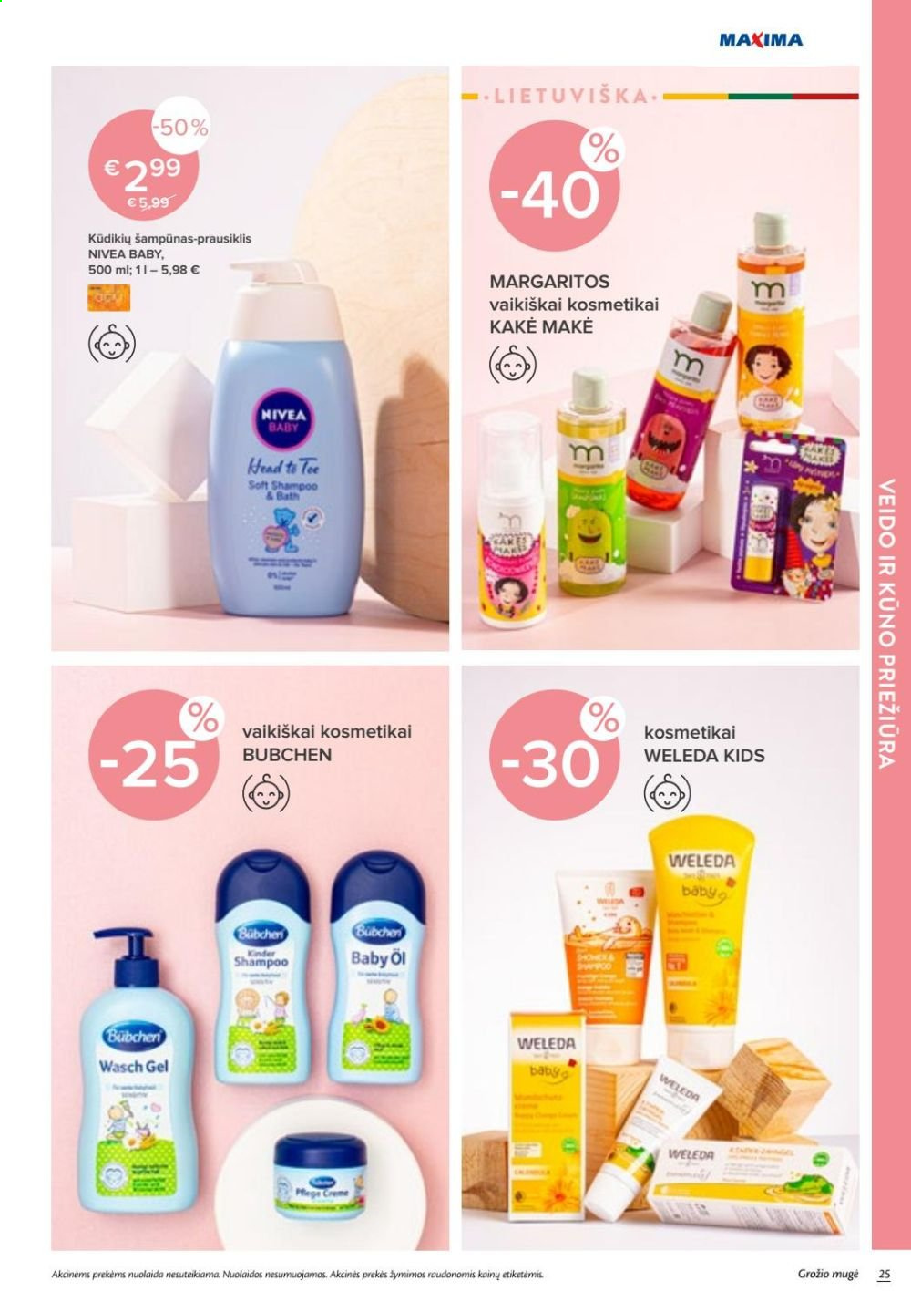 thumbnail - „Maxima“ leidinys - 2021 04 08 - 2021 04 21 - Išpardavimų produktai - Nivea, shampoo, šampūnas, Weleda. 25 puslapis.