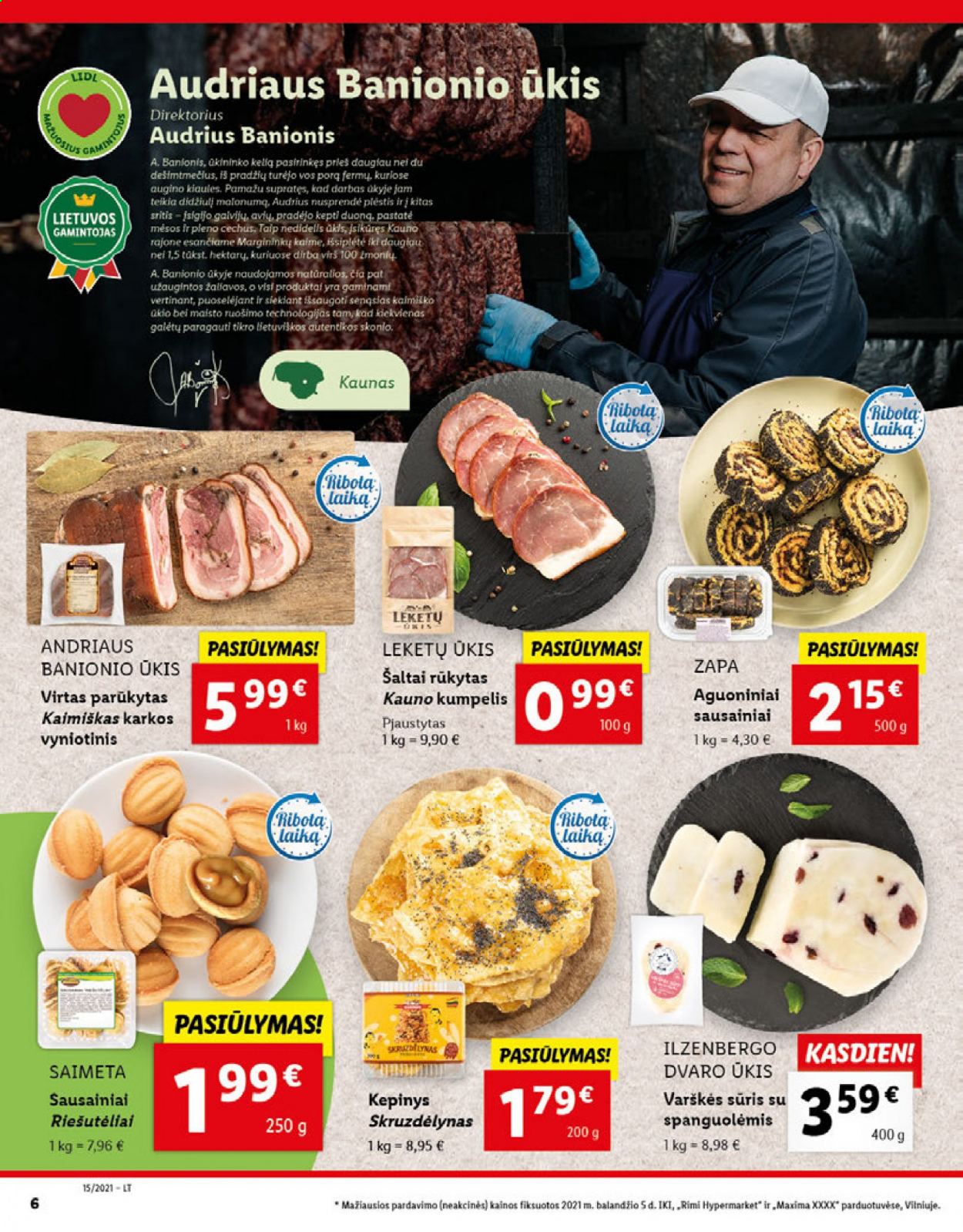 thumbnail - „Lidl“ leidinys - 2021 04 12 - 2021 04 18 - Išpardavimų produktai - sūris, sausainiai. 6 puslapis.