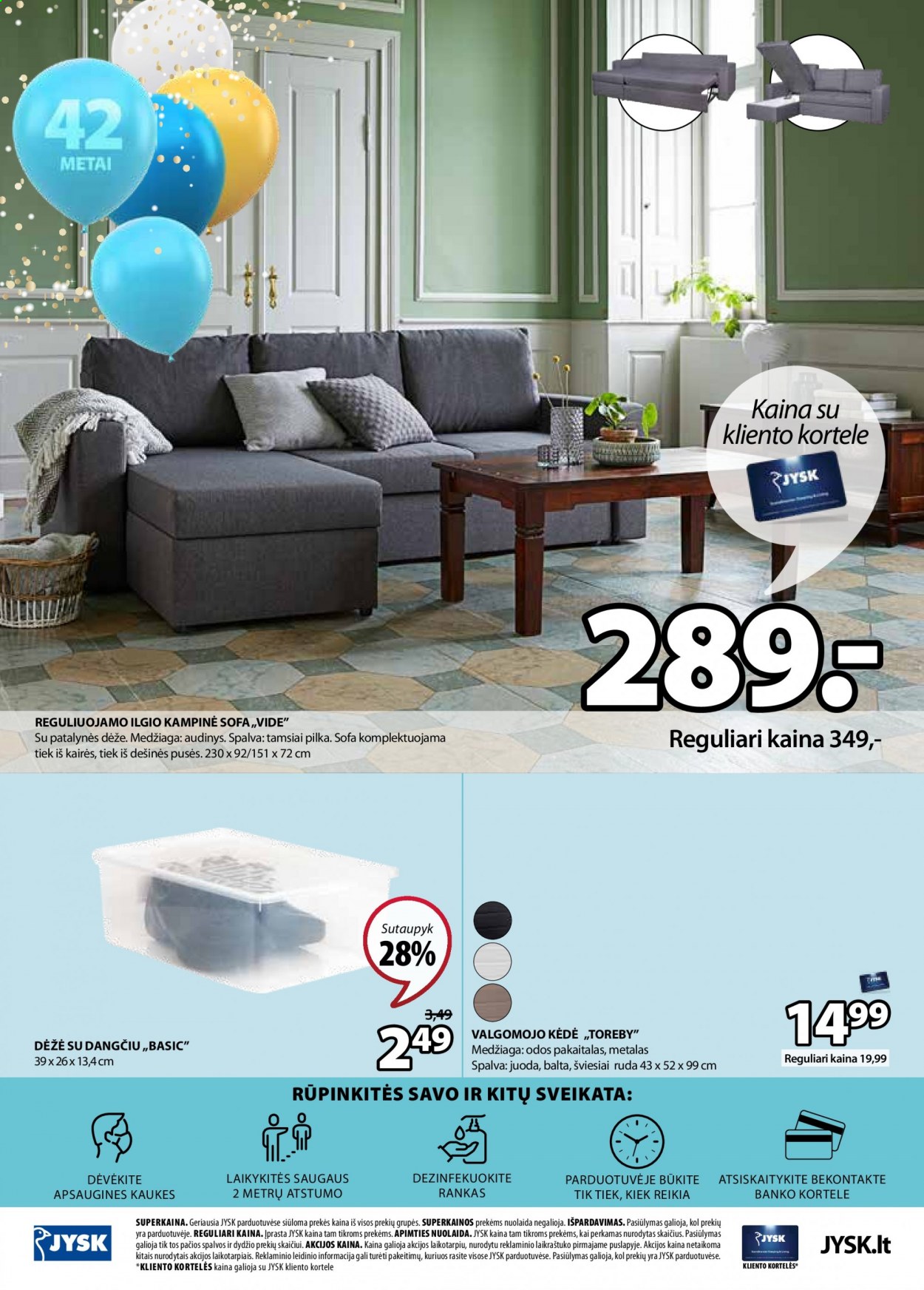 thumbnail - „JYSK“ leidinys - 2021 04 13 - 2021 04 26 - Išpardavimų produktai - dėžė, sofa, patalynė, kėdė. 24 puslapis.
