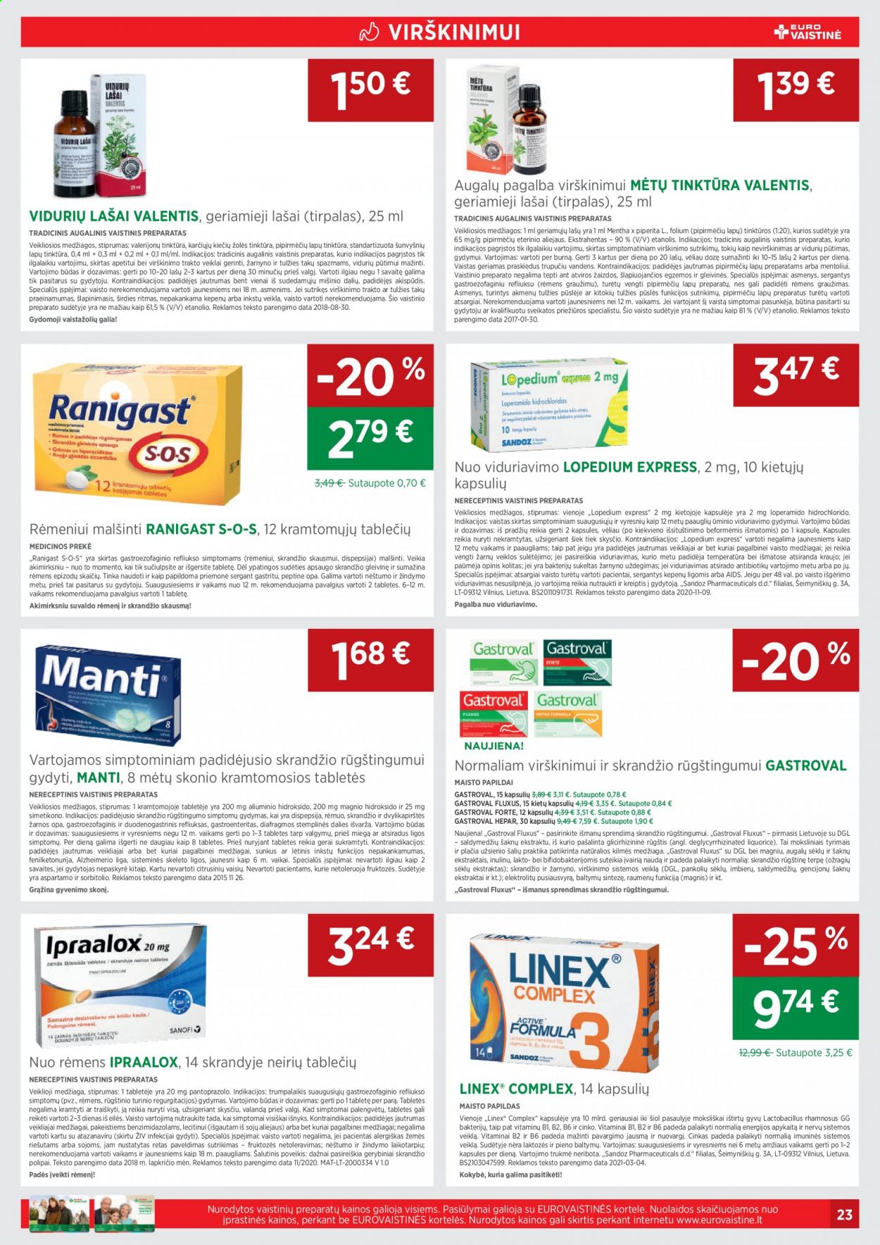 thumbnail - „EUROVAISTINĖ“ leidinys - 2021 04 01 - 2021 05 03 - Išpardavimų produktai - Ipraalox, Magnis, maisto papildai, Valentis. 23 puslapis.