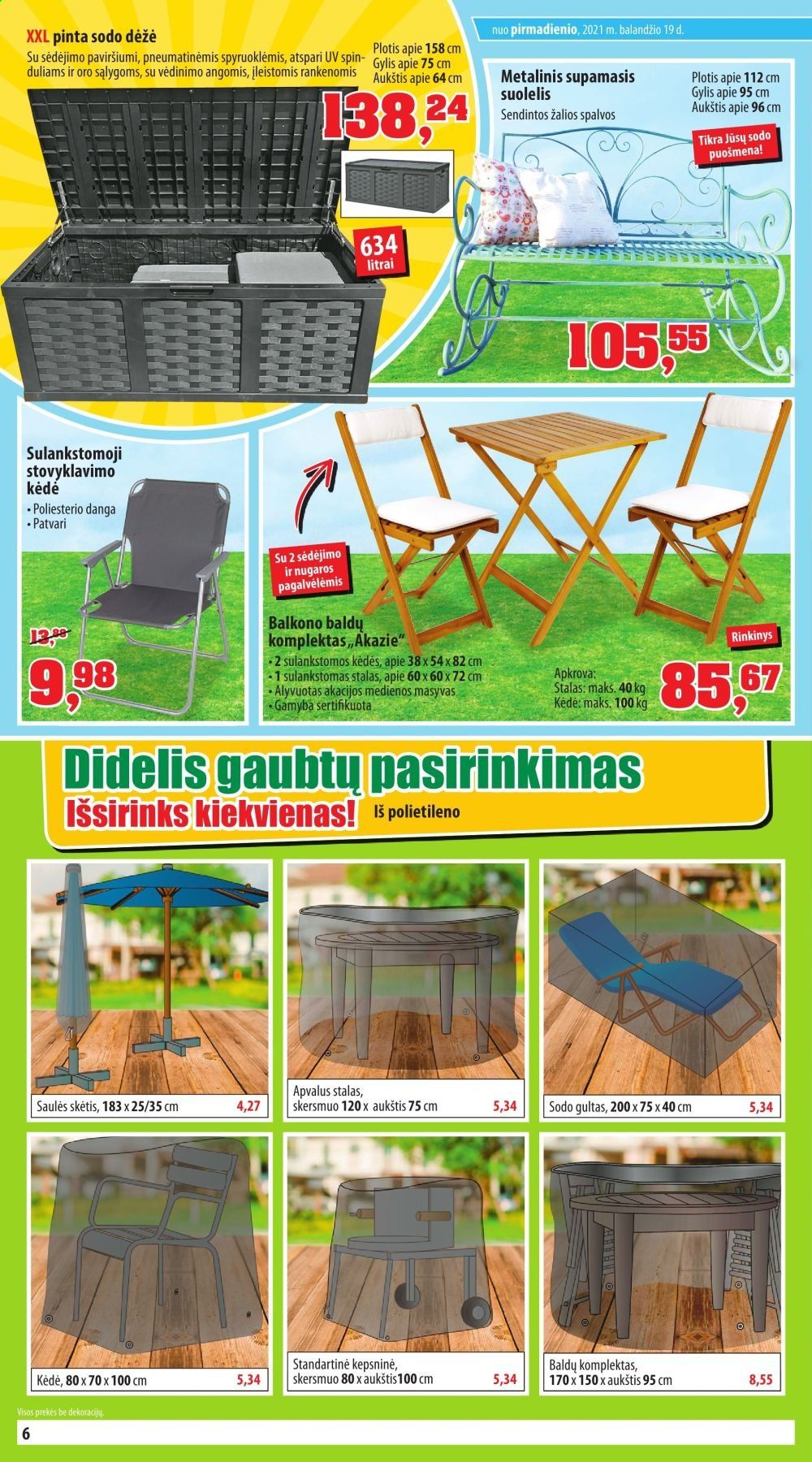 thumbnail - „Thomas Philipps“ leidinys - 2021 04 19 - 2021 04 24 - Išpardavimų produktai - dėžė, gultas, saulės skėtis. 6 puslapis.