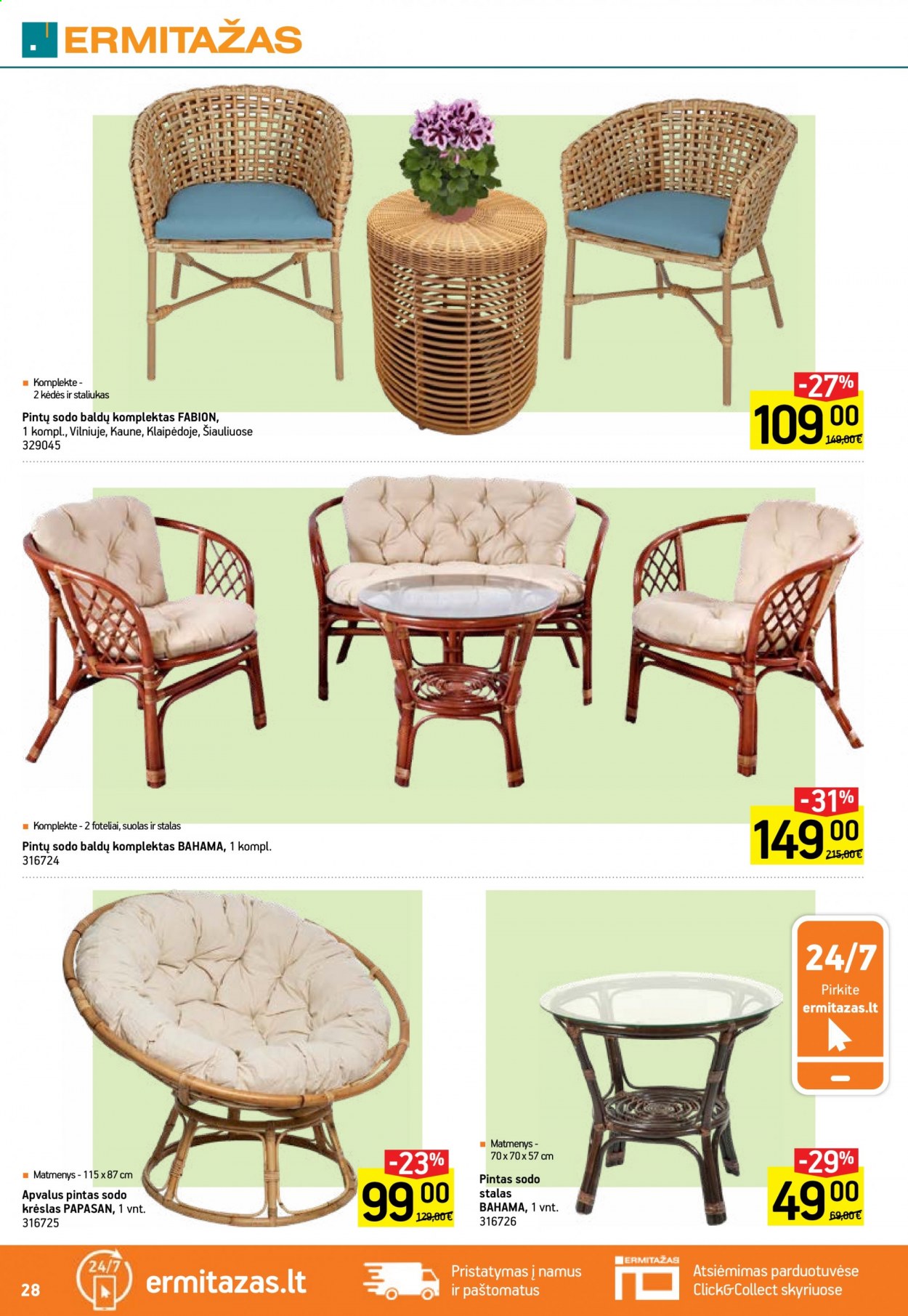 thumbnail - „ERMITAŽAS“ leidinys - 2021 04 21 - 2021 05 11 - Išpardavimų produktai - foteliai, staliukas. 28 puslapis.