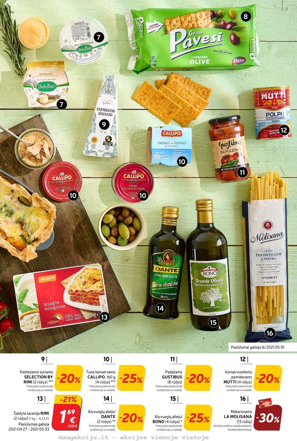 thumbnail - „Rimi“ leidinys - 2021 04 27 - 2021 05 03 - Išpardavimų produktai - lasagne, kietiesiems sūriams, burrata, makaronams, padažams. 3 puslapis.