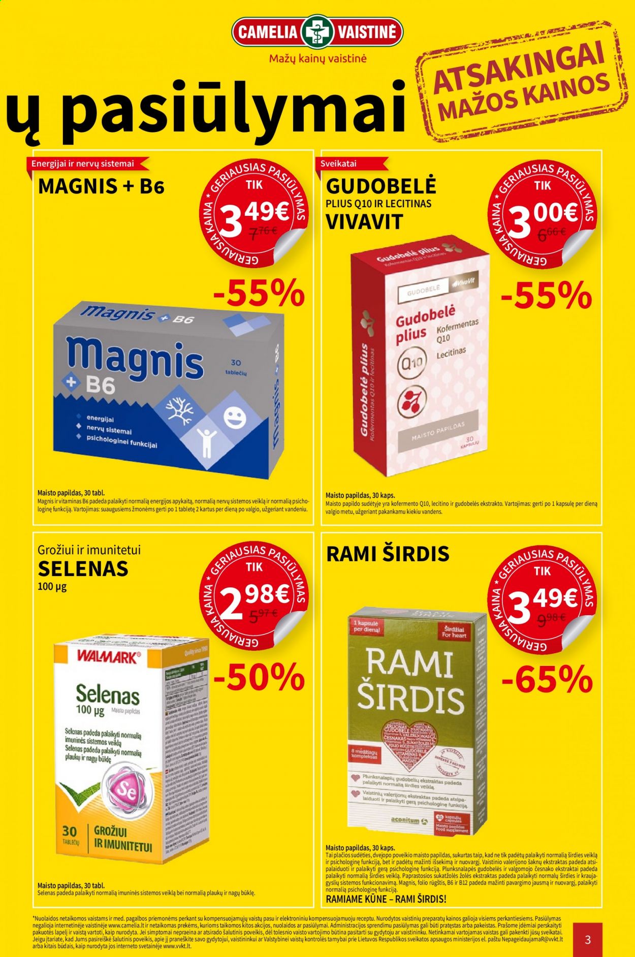 thumbnail - „CAMELIA Vaistinė“ leidinys - 2021 05 01 - 2021 05 31 - Išpardavimų produktai - B12, Magnis, Magnis + B6. 3 puslapis.