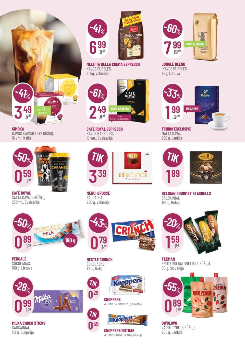 thumbnail - „Vynoteka“ leidinys - 2021 05 03 - 2021 05 16 - Išpardavimų produktai - Milka, Nestlé, saldainiai, sausainiai, šokoladas, Dolce Gusto, malta kava, kava, kavos pupelės. 2 puslapis.