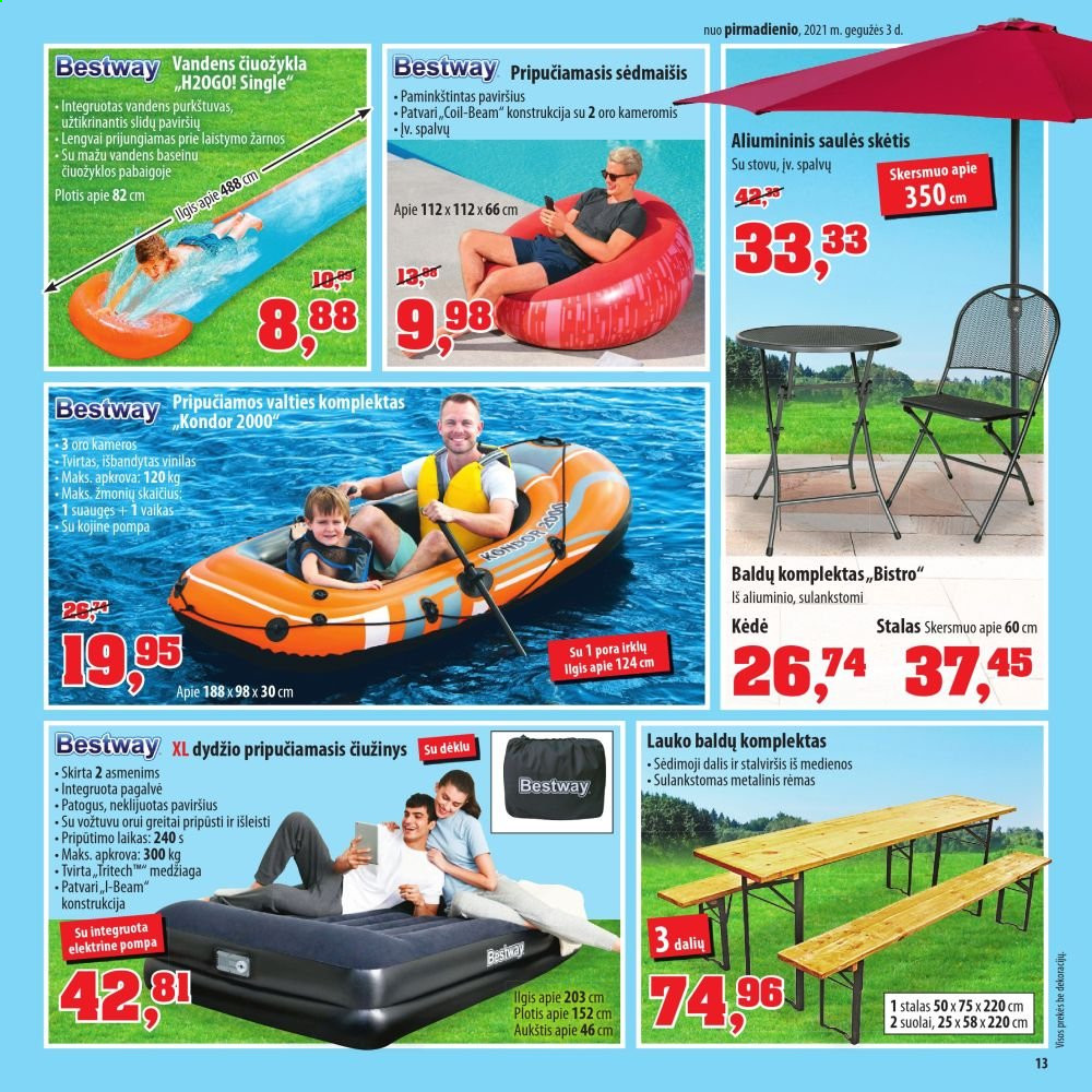 thumbnail - „Thomas Philipps“ leidinys - 2021 05 03 - 2021 05 08 - Išpardavimų produktai - pagalvė, čiuožykla, saulės skėtis, suslėgtojo oro žarna. 13 puslapis.