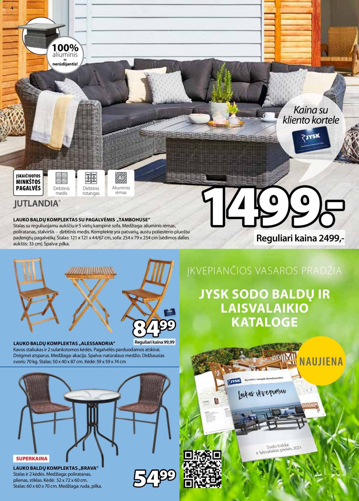 thumbnail - „JYSK“ leidinys - 2021 05 11 - 2021 05 24 - Išpardavimų produktai - staliukas, sofa, rėmas, kavos staliukas, kėdė. 4 puslapis.