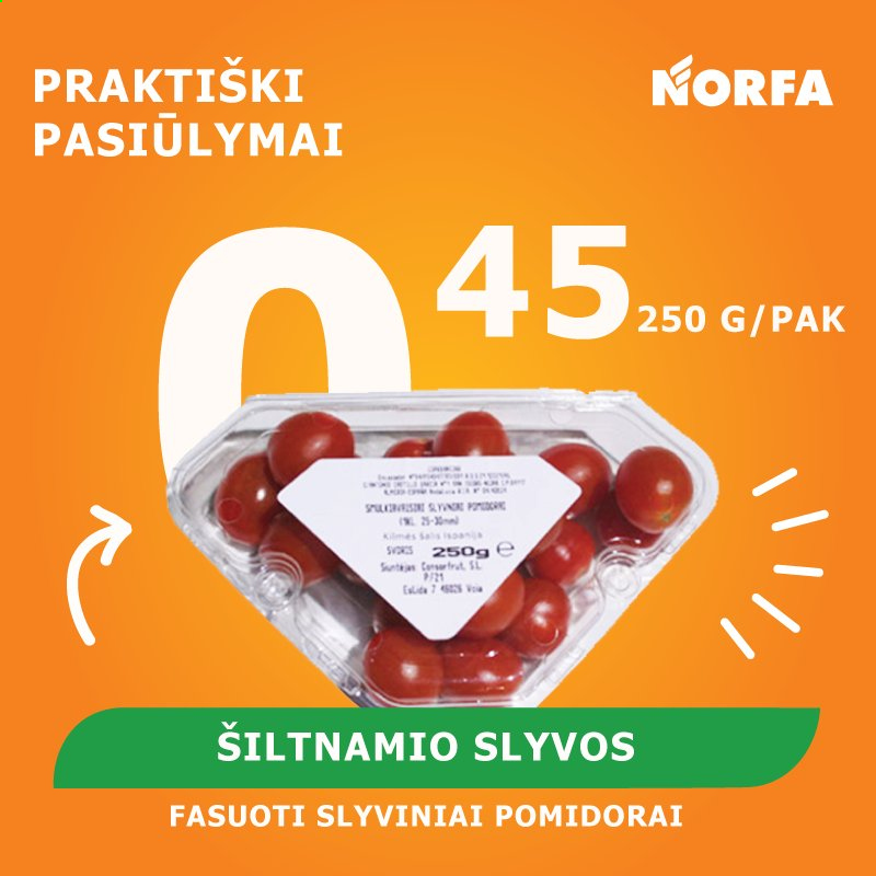 thumbnail - „NORFA“ leidinys - 2021 05 11 - 2021 05 16 - Išpardavimų produktai - pomidorai, slyviniai pomidorai, slyva. 2 puslapis.