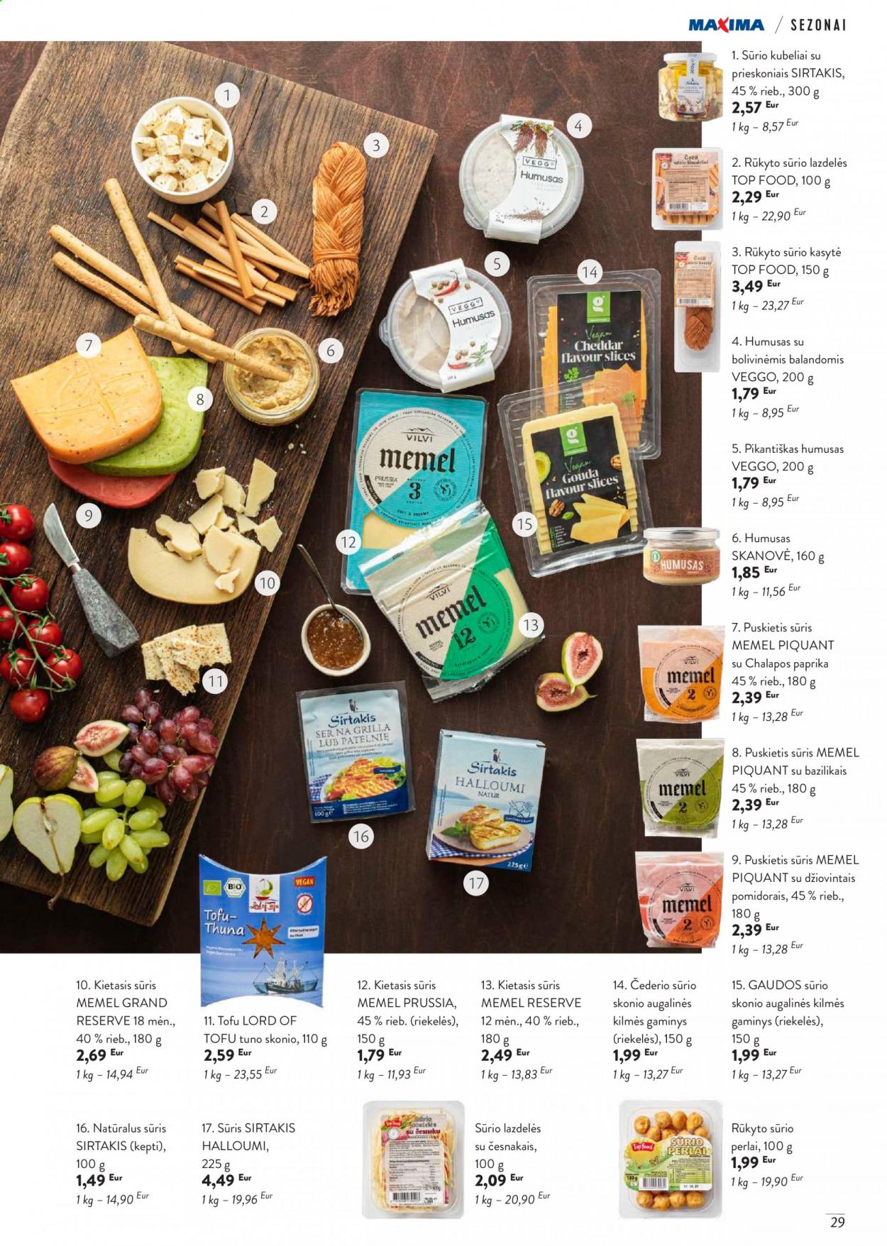 thumbnail - „Maxima“ leidinys - 2021 06 01 - 2021 08 31 - Išpardavimų produktai - halloumi, sūris, tofu. 29 puslapis.