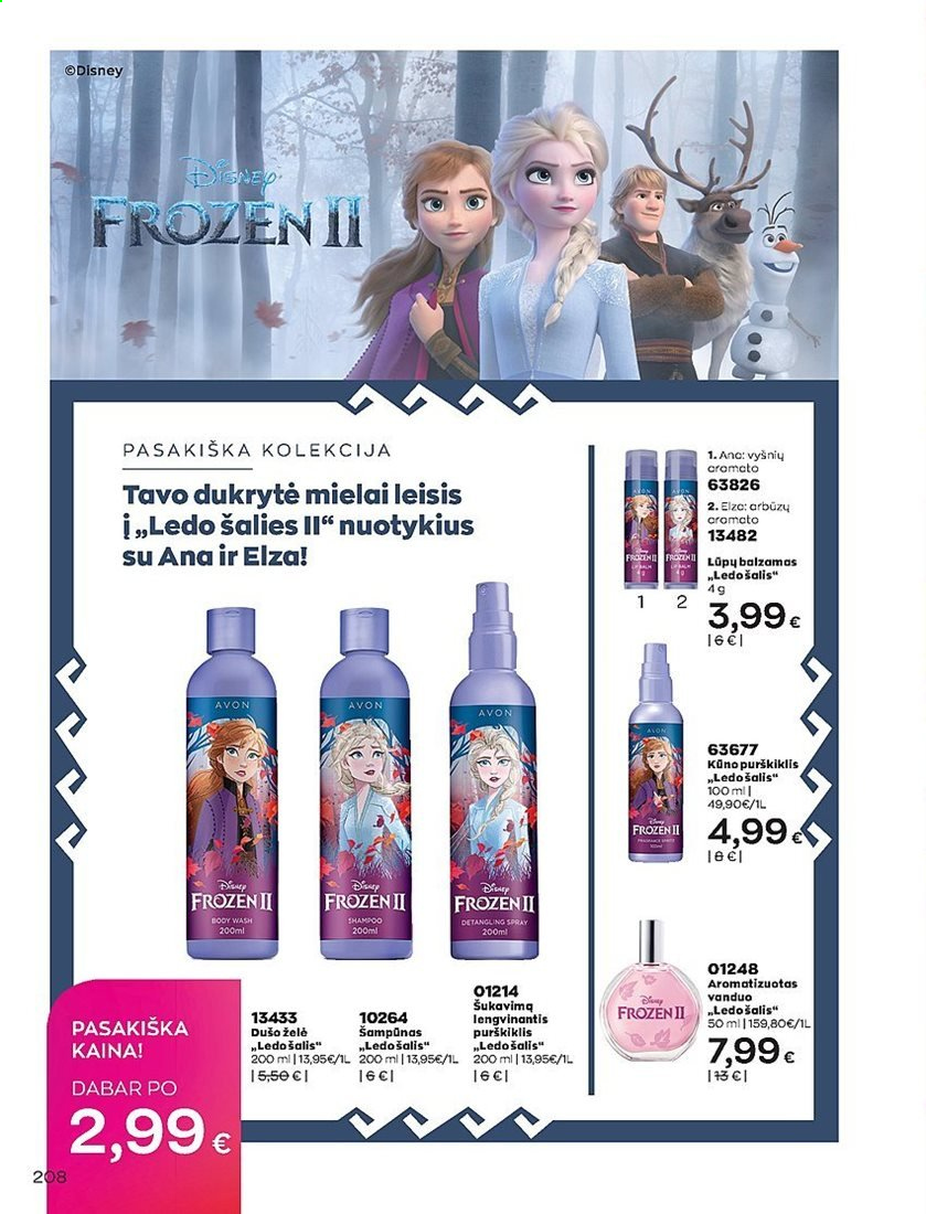 thumbnail - „Avon“ leidinys - 2021 06 01 - 2021 06 30 - Išpardavimų produktai - Disney Frozen, Avon, dušo želé, shampoo, šampūnas, Disney, kūno purškiklis. 208 puslapis.