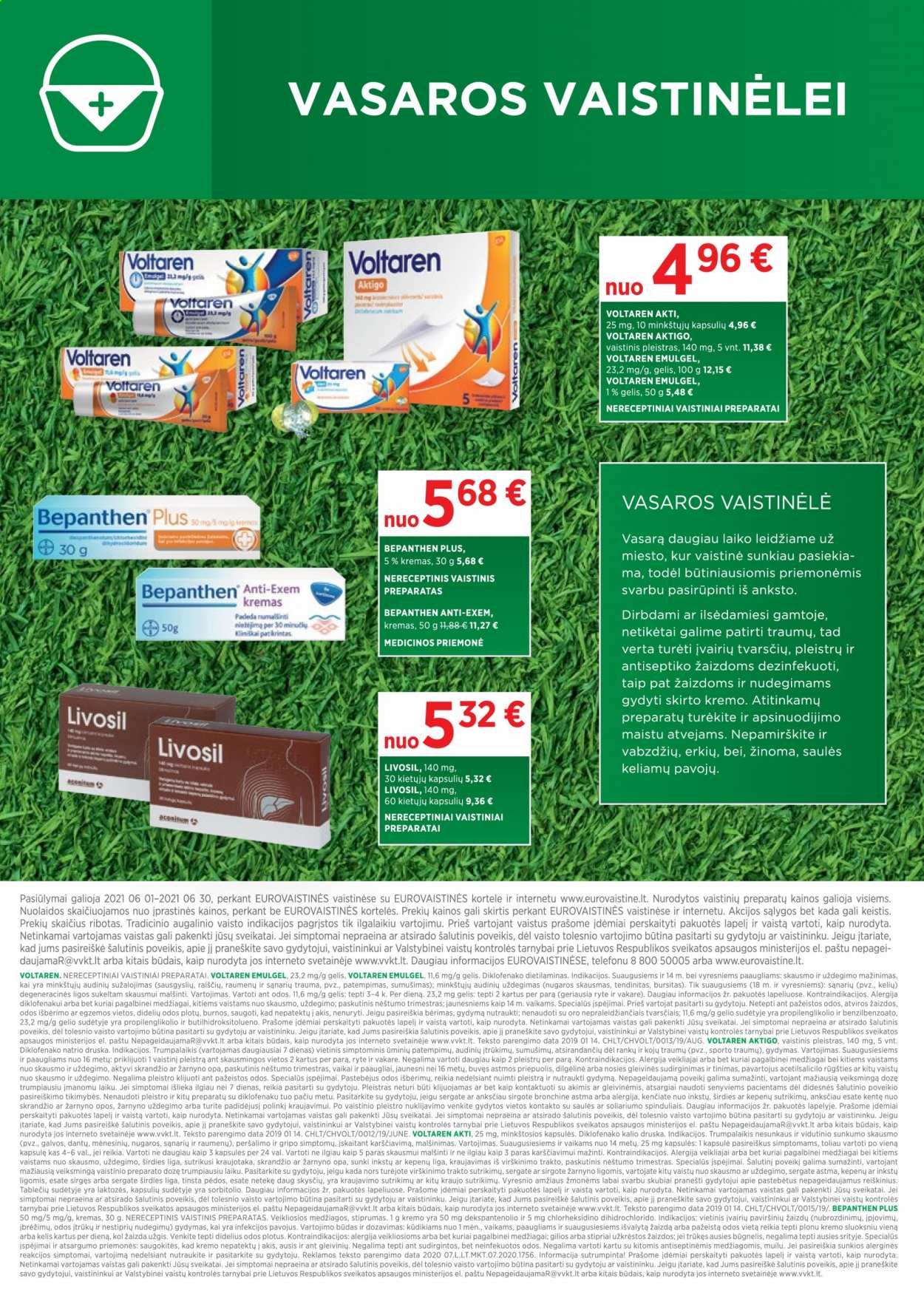 thumbnail - „EUROVAISTINĖ“ leidinys - 2021 06 01 - 2021 06 30 - Išpardavimų produktai - kremas, Bepanthen, Bepanthen anti-exem, Voltaren. 8 puslapis.