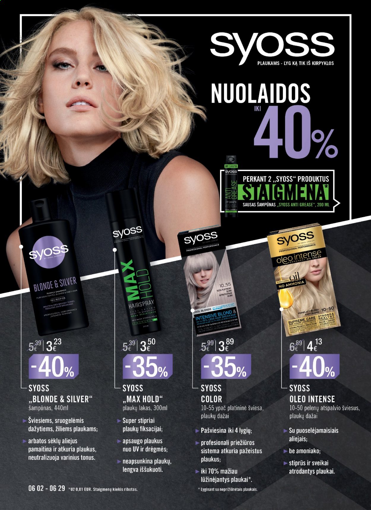 thumbnail - „Eurokos“ leidinys - 2021 06 02 - 2021 06 29 - Išpardavimų produktai - shampoo, Syoss, šampūnas, plaukų dažai. 15 puslapis.