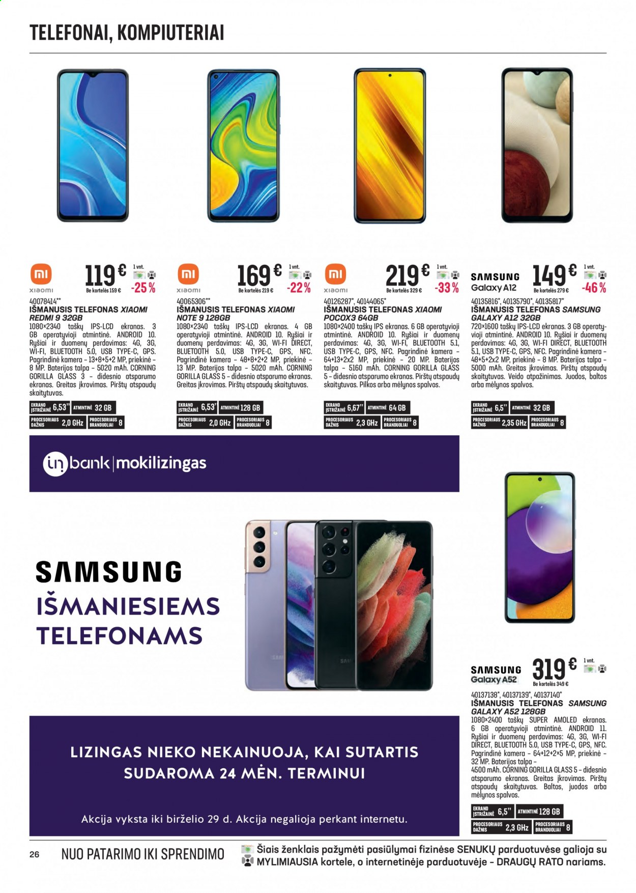 thumbnail - „Senukai“ leidinys - 2021 06 03 - 2021 06 29 - Išpardavimų produktai - Samsung, Xiaomi, Samsung Galaxy, telefonas, Samsung Galaxy A, Samsung Galaxy A12, Xiaomi Redmi 9. 26 puslapis.