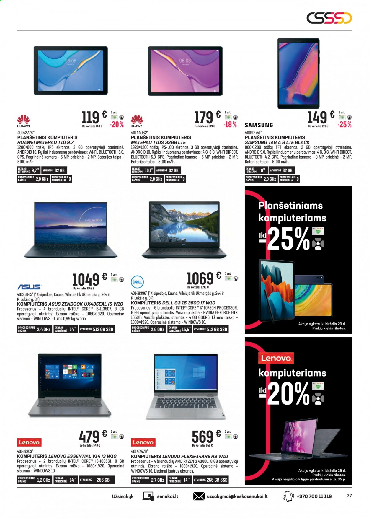 thumbnail - „Senukai“ leidinys - 2021 06 03 - 2021 06 29 - Išpardavimų produktai - Samsung, Asus, Huawei, Lenovo, Dell, kompiuteris, tablet, Intel. 27 puslapis.