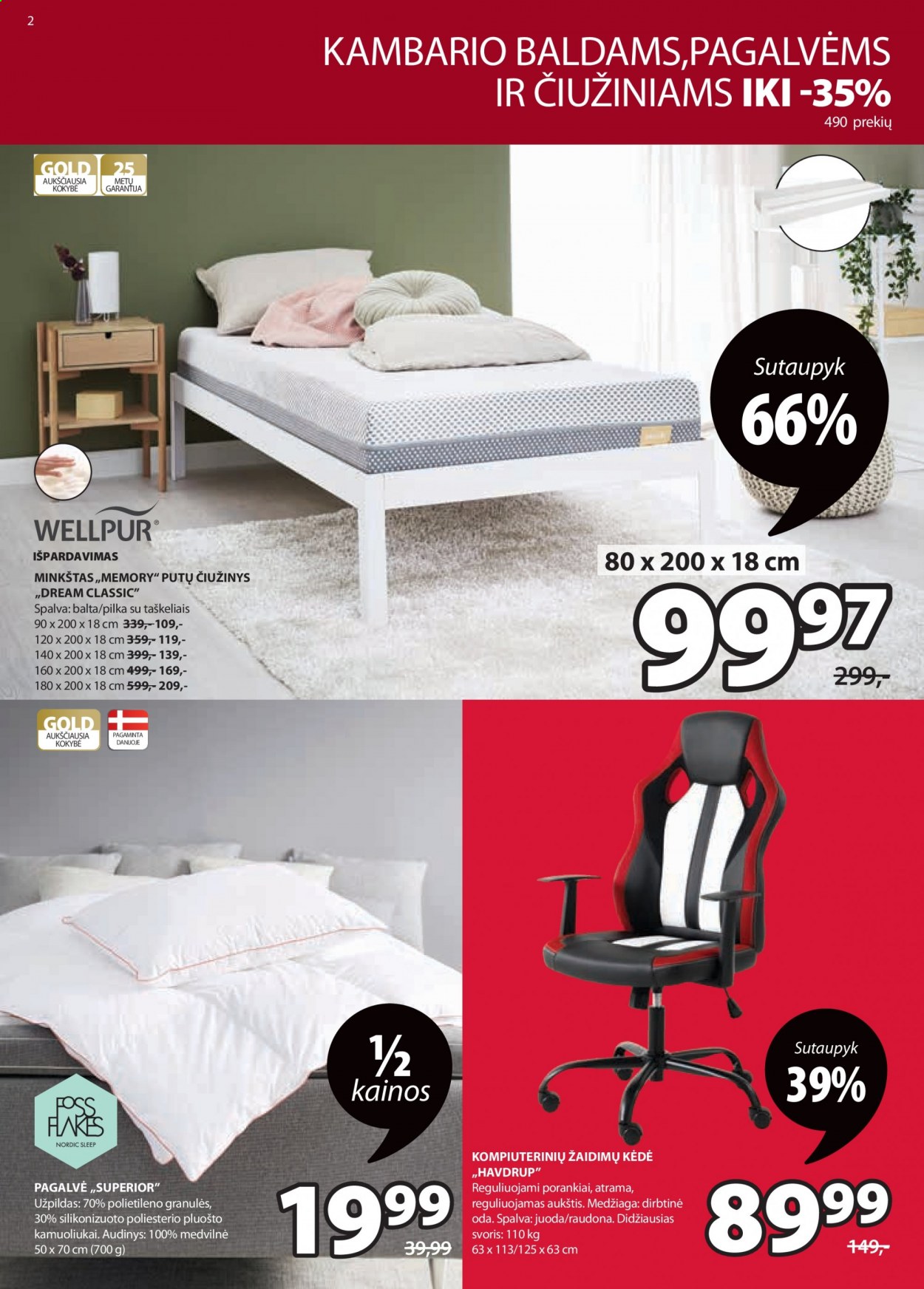 thumbnail - „JYSK“ leidinys - 2021 06 08 - 2021 06 21 - Išpardavimų produktai - baldams, čiužiniai, pagalvė, kėdė. 2 puslapis.