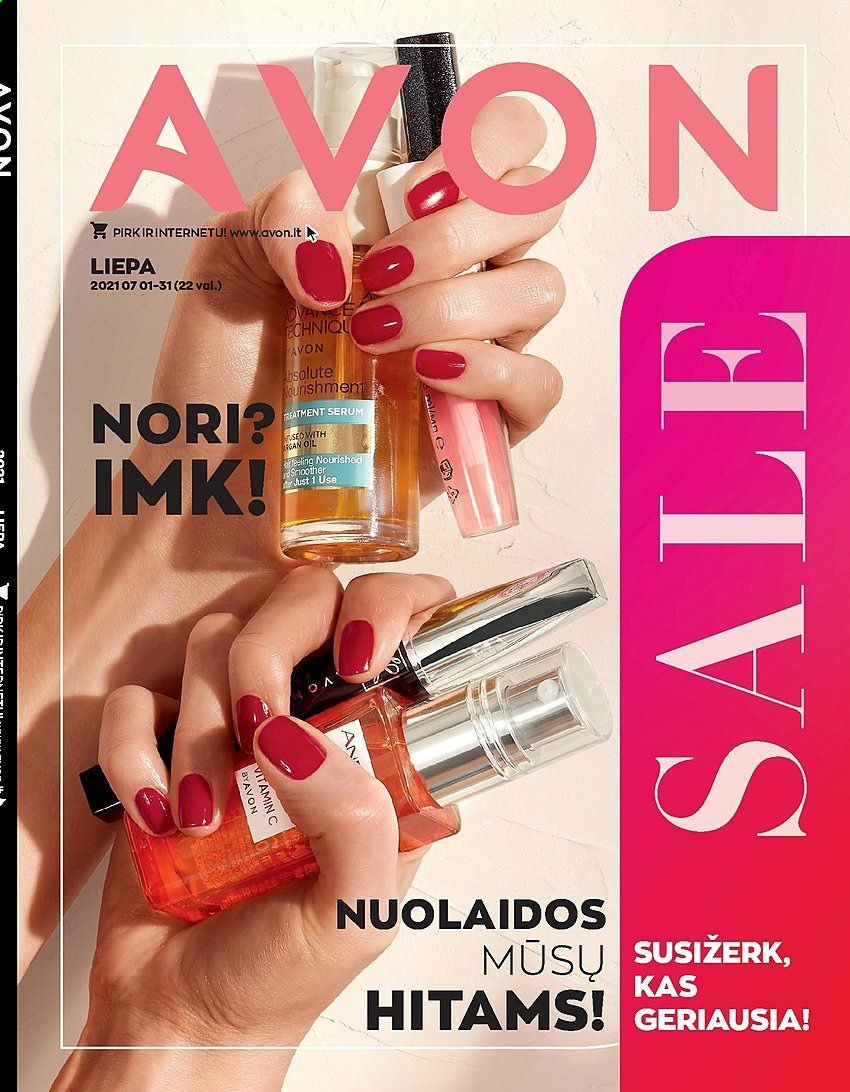 thumbnail - „Avon“ leidinys - 2021 07 01 - 2021 07 31 - Išpardavimų produktai - Avon. 1 puslapis.