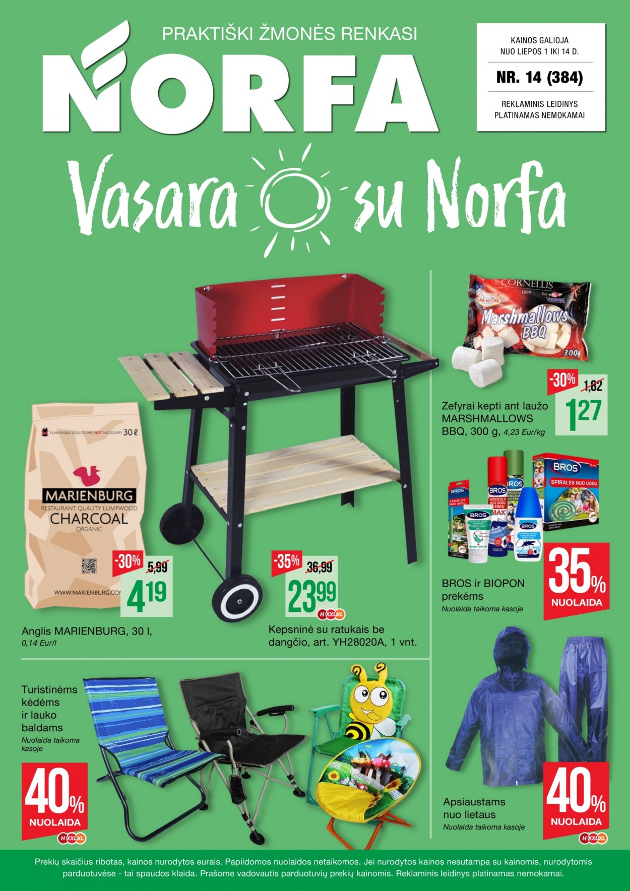 thumbnail - „NORFA“ leidinys - 2021 07 01 - 2021 07 14 - Išpardavimų produktai - marshmallows, BBQ, Biopon. 1 puslapis.