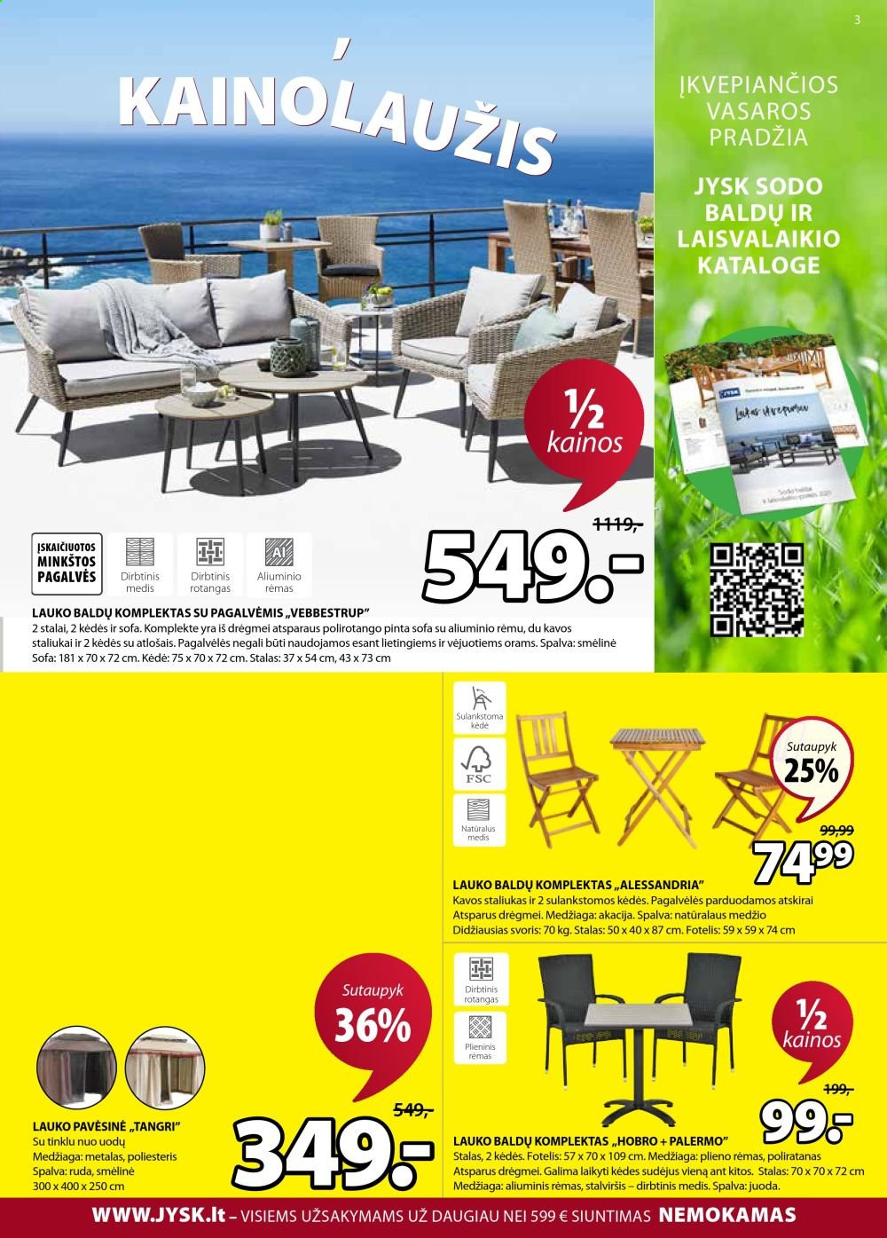 thumbnail - „JYSK“ leidinys - 2021 07 06 - 2021 07 19 - Išpardavimų produktai - staliukas, foteliai, sofa, rėmas, kavos staliukas, kėdė. 3 puslapis.