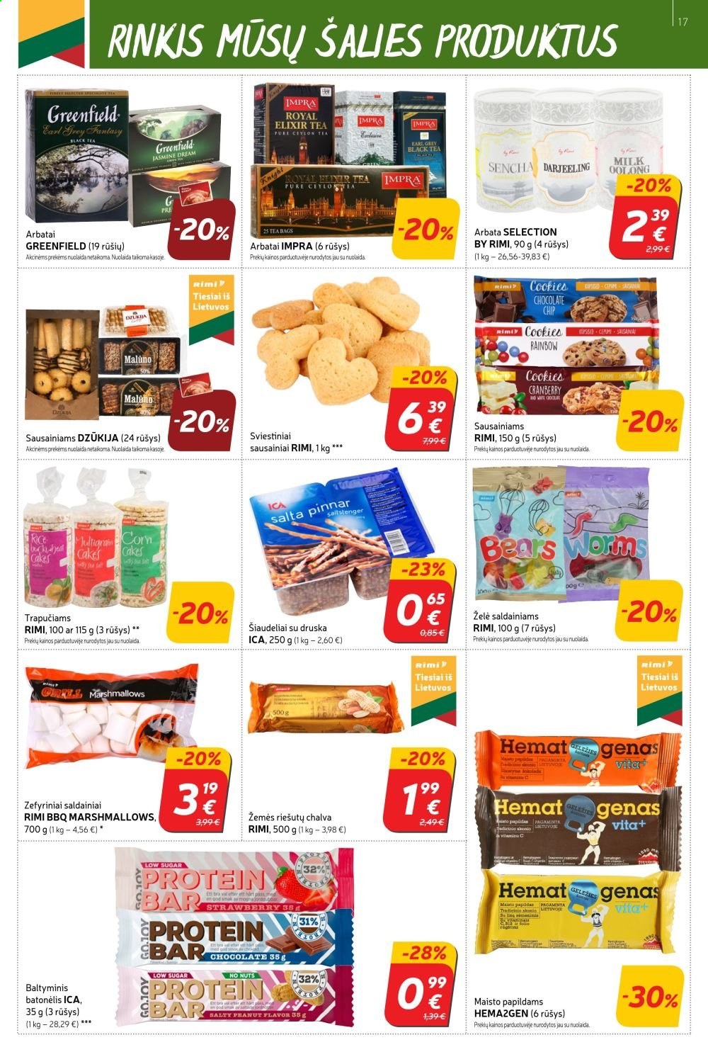 thumbnail - „Rimi“ leidinys - 2021 07 13 - 2021 07 19 - Išpardavimų produktai - cookies, marshmallows, saldainiai, sausainiai, BBQ, arbata. 17 puslapis.