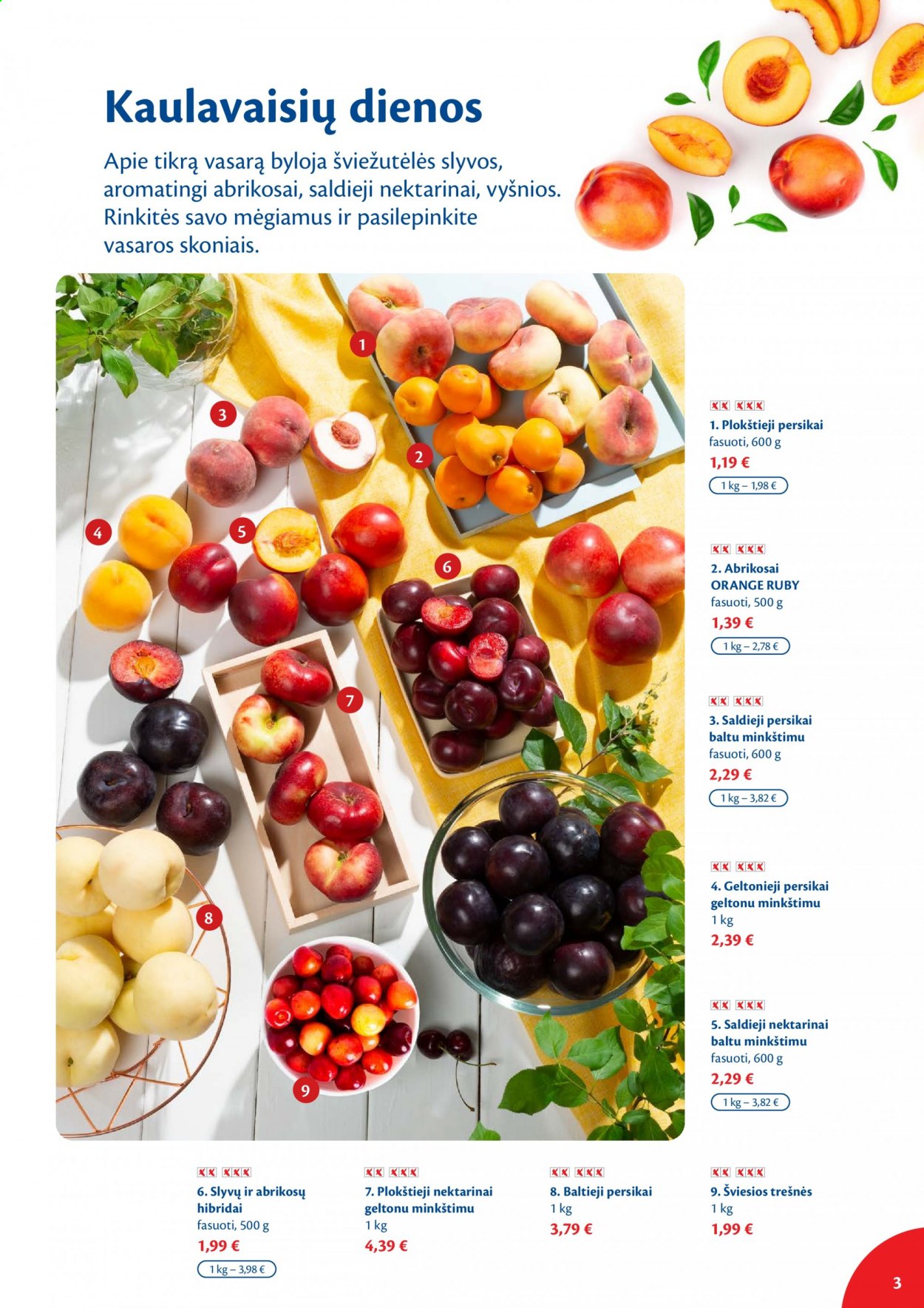 thumbnail - „Maxima“ leidinys - 2021 07 20 - 2021 07 26 - Išpardavimų produktai - persikai, slyva, vyšnios, nektarinai. 3 puslapis.
