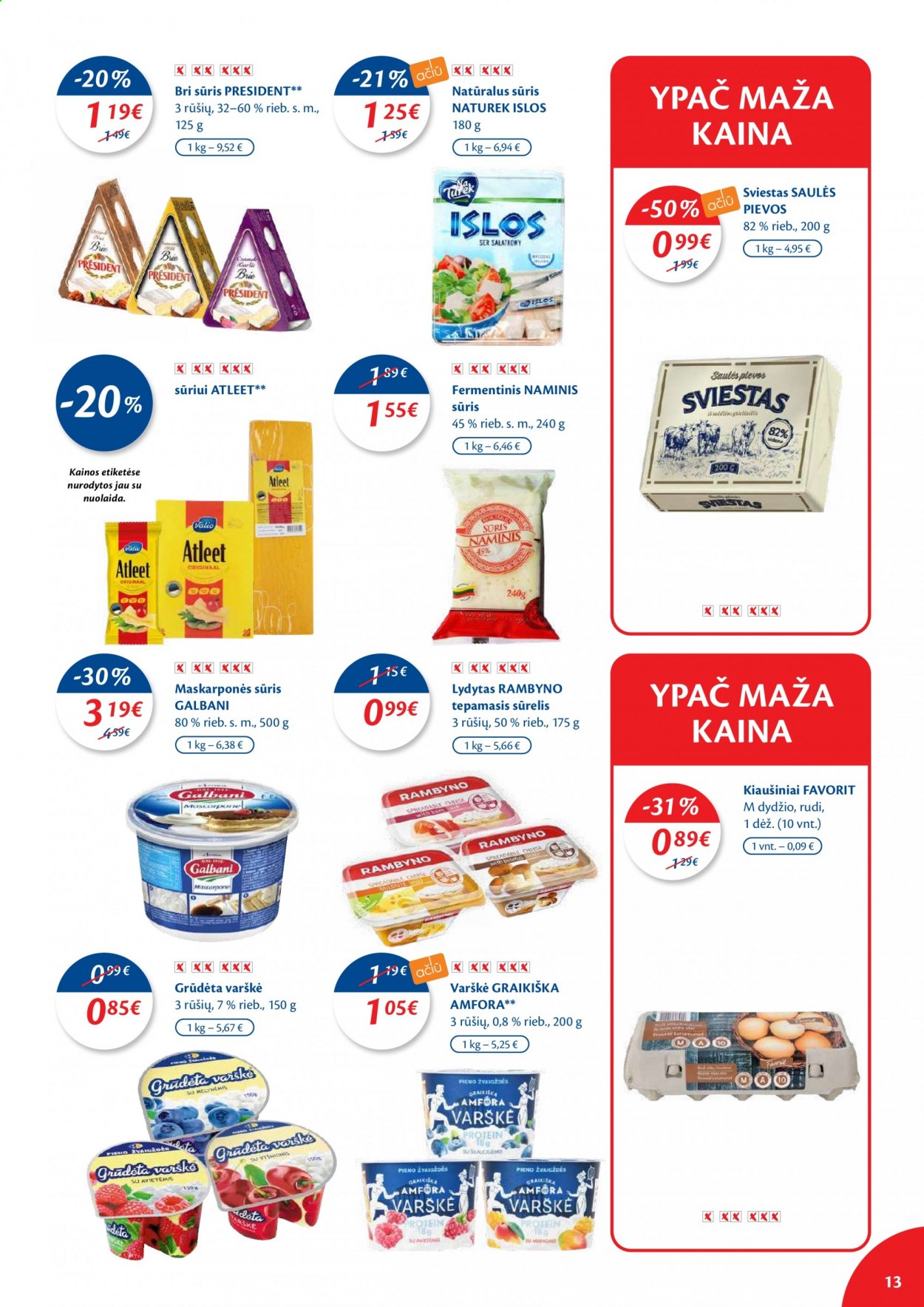 thumbnail - „Maxima“ leidinys - 2021 07 20 - 2021 07 26 - Išpardavimų produktai - brie, sūris, kiaušiniai, sviestas. 13 puslapis.