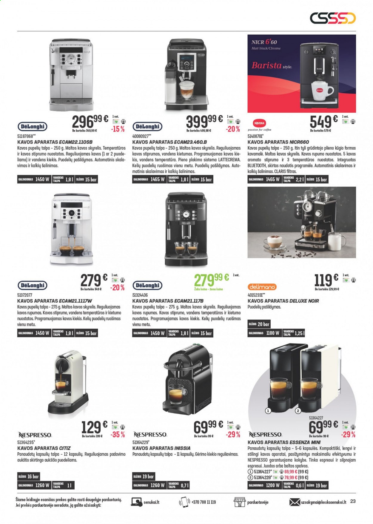 thumbnail - „Senukai“ leidinys - 2021 08 12 - 2021 09 05 - Išpardavimų produktai - DeLonghi, kavos aparatas. 23 puslapis.
