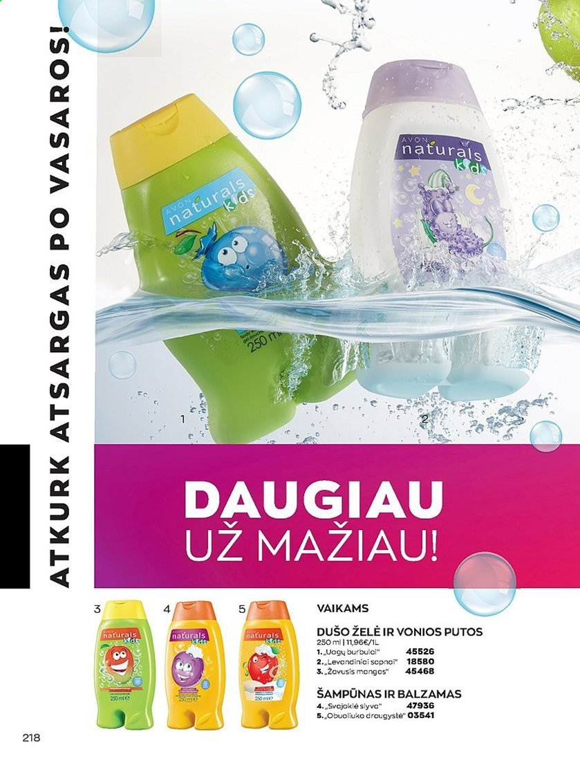 thumbnail - „Avon“ leidinys - 2021 09 01 - 2021 09 30 - Išpardavimų produktai - Avon, dušo želé, šampūnas, vonios putos. 218 puslapis.