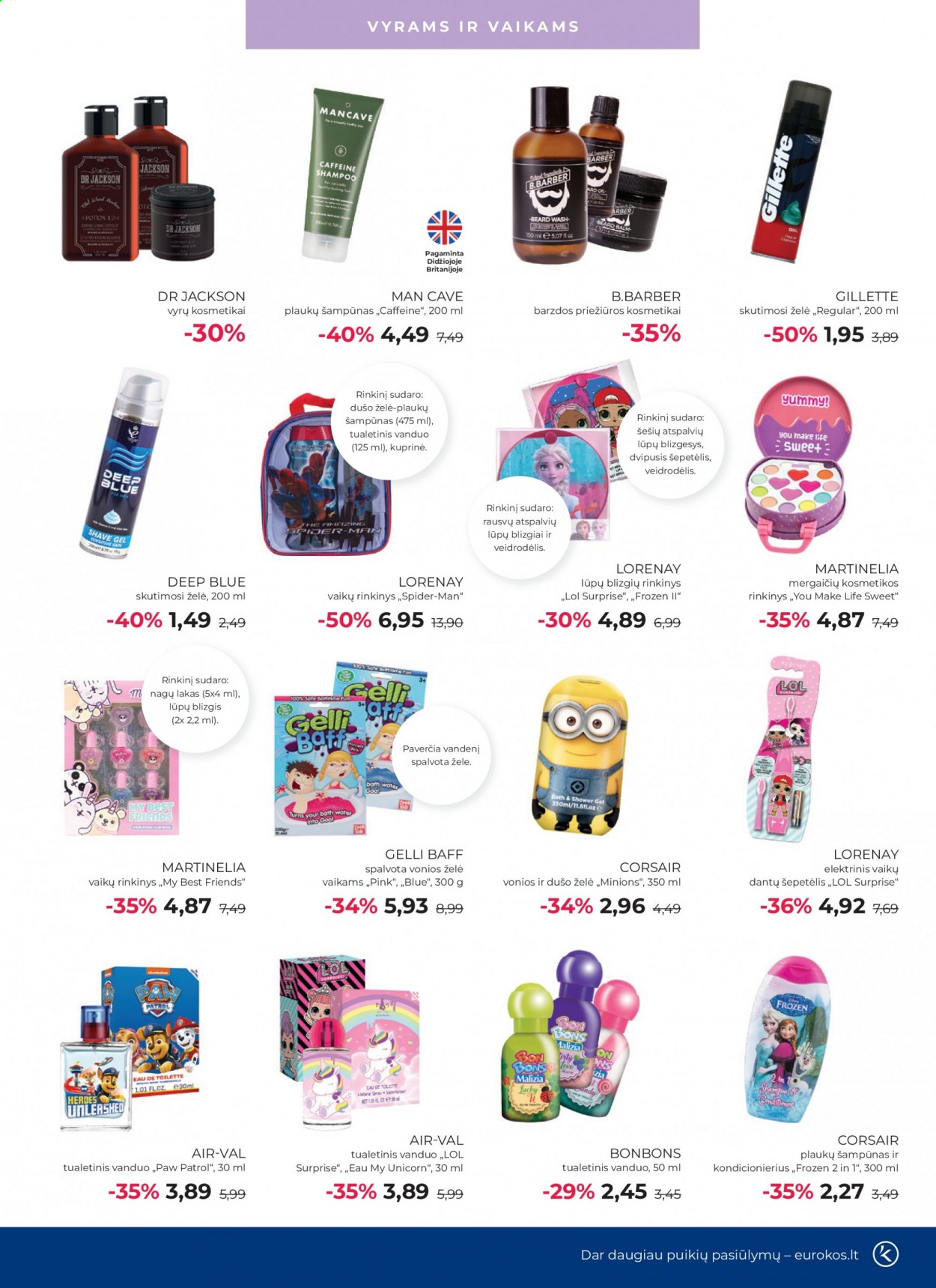 thumbnail - „Eurokos“ leidinys - 2021 08 31 - 2021 09 28 - Išpardavimų produktai - dušo želé, Gelli Baff, plaukų šampūnas, Spider-man, šampūnas, lūpų blizgis, tualetinis vanduo. 7 puslapis.