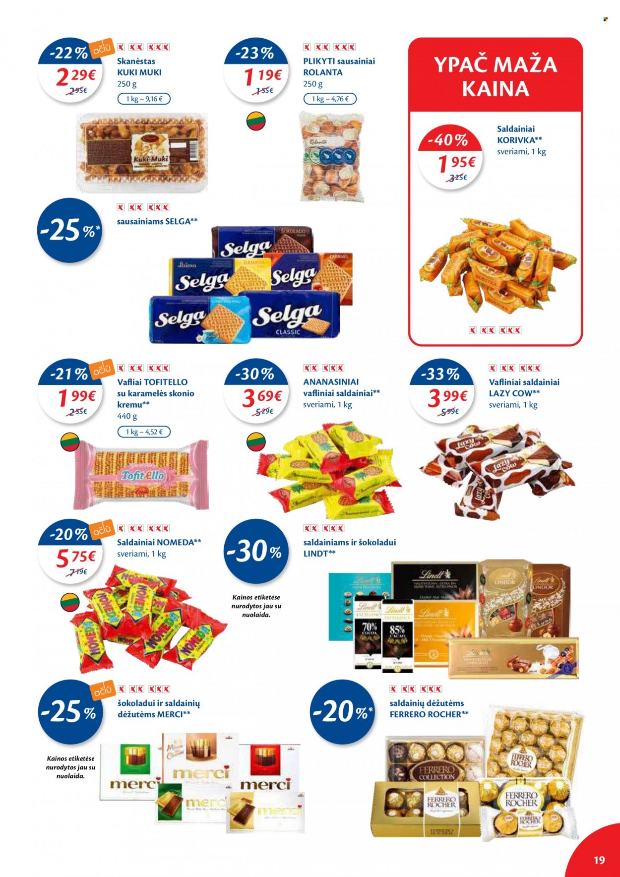 thumbnail - „Maxima“ leidinys - 2021 09 28 - 2021 10 04 - Išpardavimų produktai - vafliai, Ferrero Rocher, saldainiai, sausainiai, karamelės. 19 puslapis.