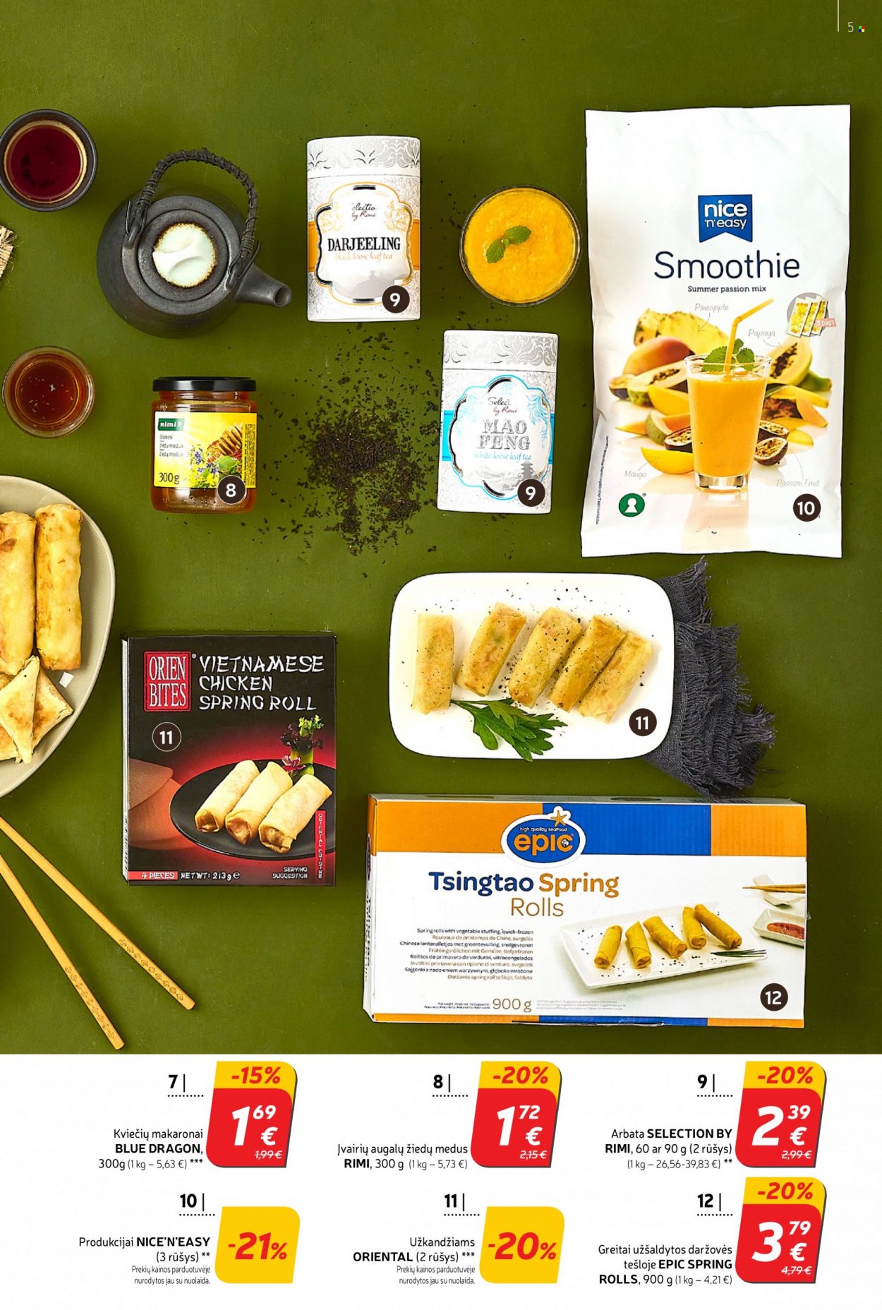 thumbnail - „Rimi“ leidinys - 2021 09 28 - 2021 10 04 - Išpardavimų produktai - mango, tešloje, glotnučiai, arbata. 5 puslapis.