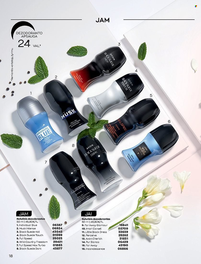 thumbnail - „Avon“ leidinys - 2021 10 01 - 2021 10 31 - Išpardavimų produktai - Avon, Imari, dezodorantas, Far Away, rutulinis dezodorantas. 18 puslapis.