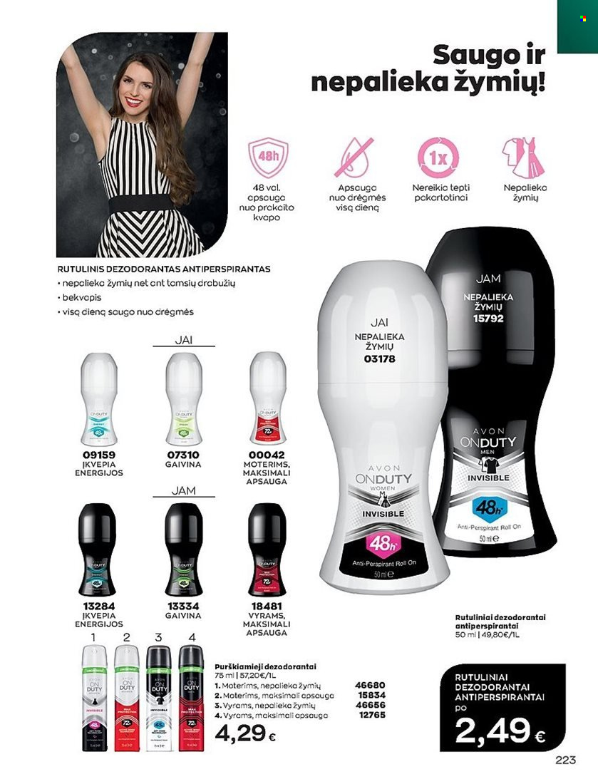 thumbnail - „Avon“ leidinys - 2021 10 01 - 2021 10 31 - Išpardavimų produktai - Avon, antiperspirantas, dezodorantas, rutulinis dezodorantas. 223 puslapis.