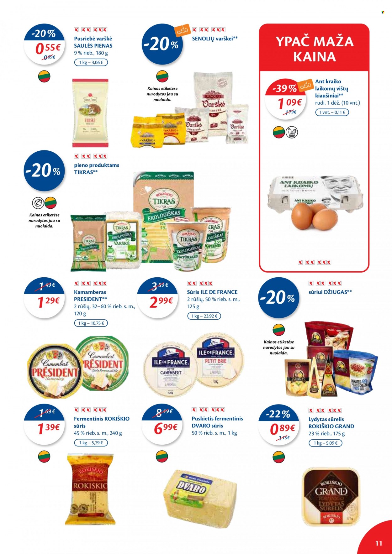thumbnail - „Maxima“ leidinys - 2021 10 05 - 2021 10 11 - Išpardavimų produktai - brie, camembert, sūris, varškei, pienas, kiaušiniai. 11 puslapis.