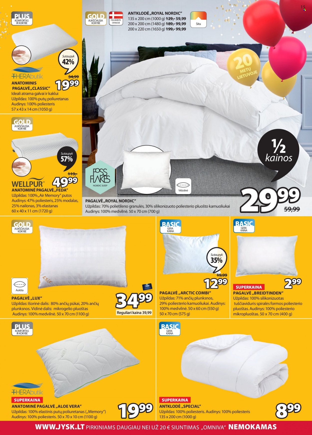 thumbnail - „JYSK“ leidinys - 2021 10 05 - 2021 10 18 - Išpardavimų produktai - antklodės, pagalvė. 15 puslapis.