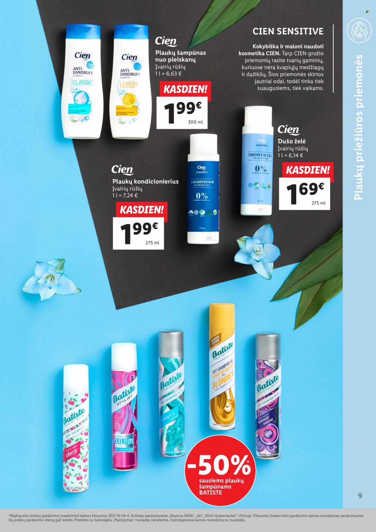 thumbnail - „Lidl“ leidinys - Išpardavimų produktai - Batiste, dušo želé, plaukų šampūnas, shampoo, šampūnas. 9 puslapis.