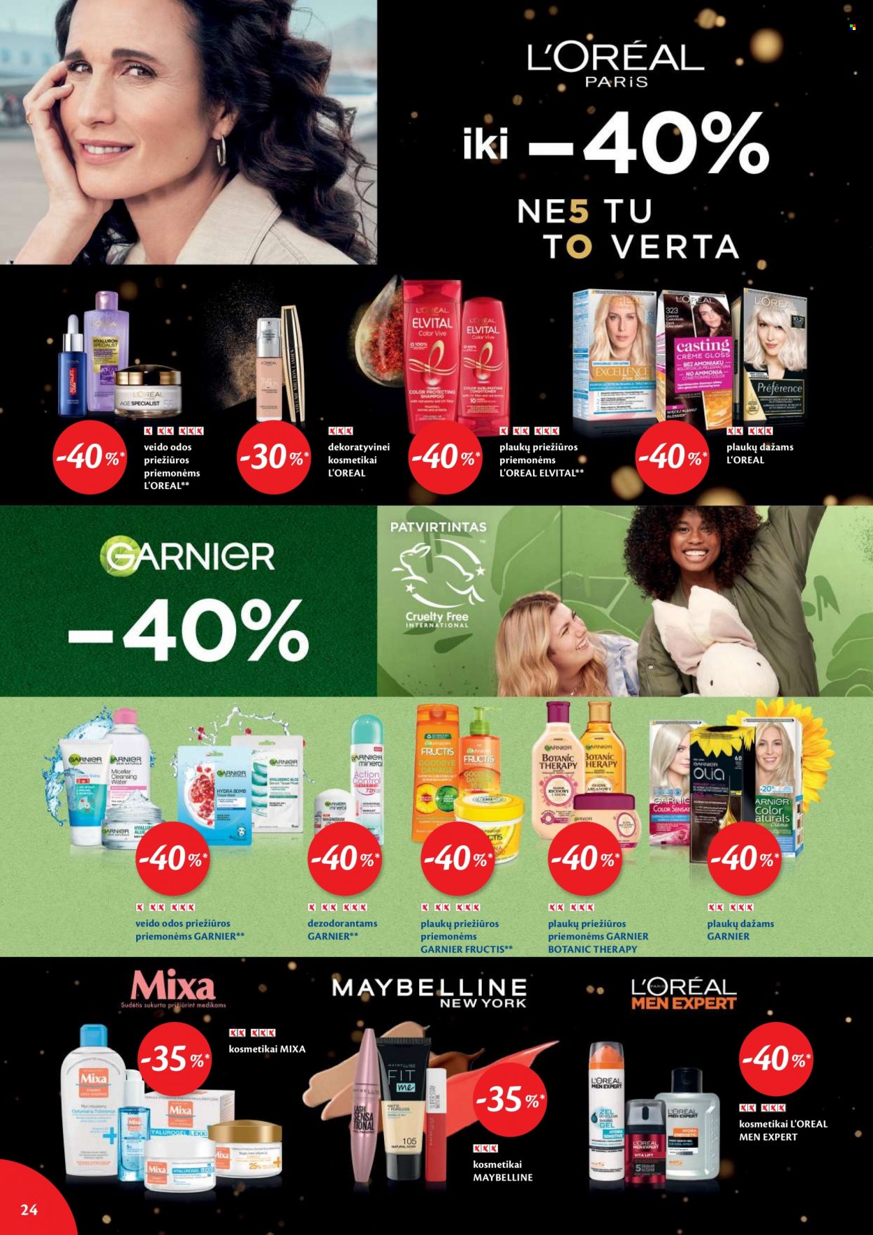 thumbnail - „Maxima“ leidinys - 2021 10 19 - 2021 10 25 - Išpardavimų produktai - Fructis, Garnier Fructis, L'Oréal, shampoo, Garnier, plaukų dažams, plaukų priežiūros priemonėms, dezodorantas. 24 puslapis.