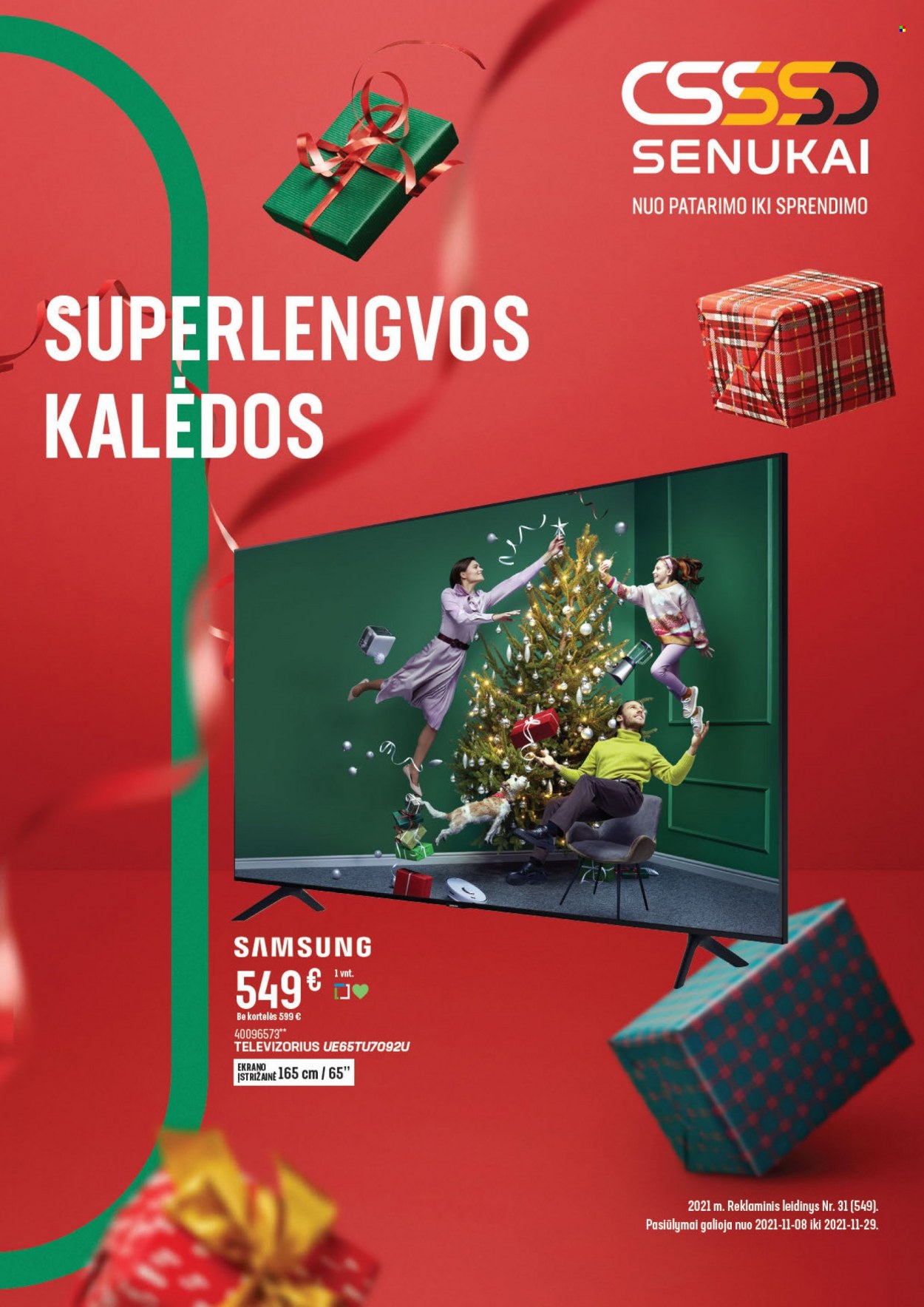 thumbnail - „Senukai“ leidinys - 2021 11 08 - 2021 11 29 - Išpardavimų produktai - Samsung, televizorius. 1 puslapis.